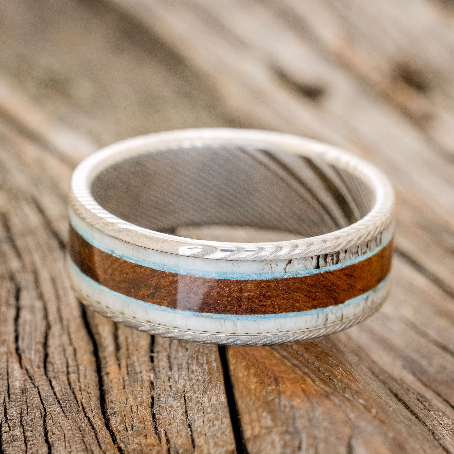 "RAINIER" - ELK ANTLER, TURQUOISE & IRONWOOD WEDDING RING-9