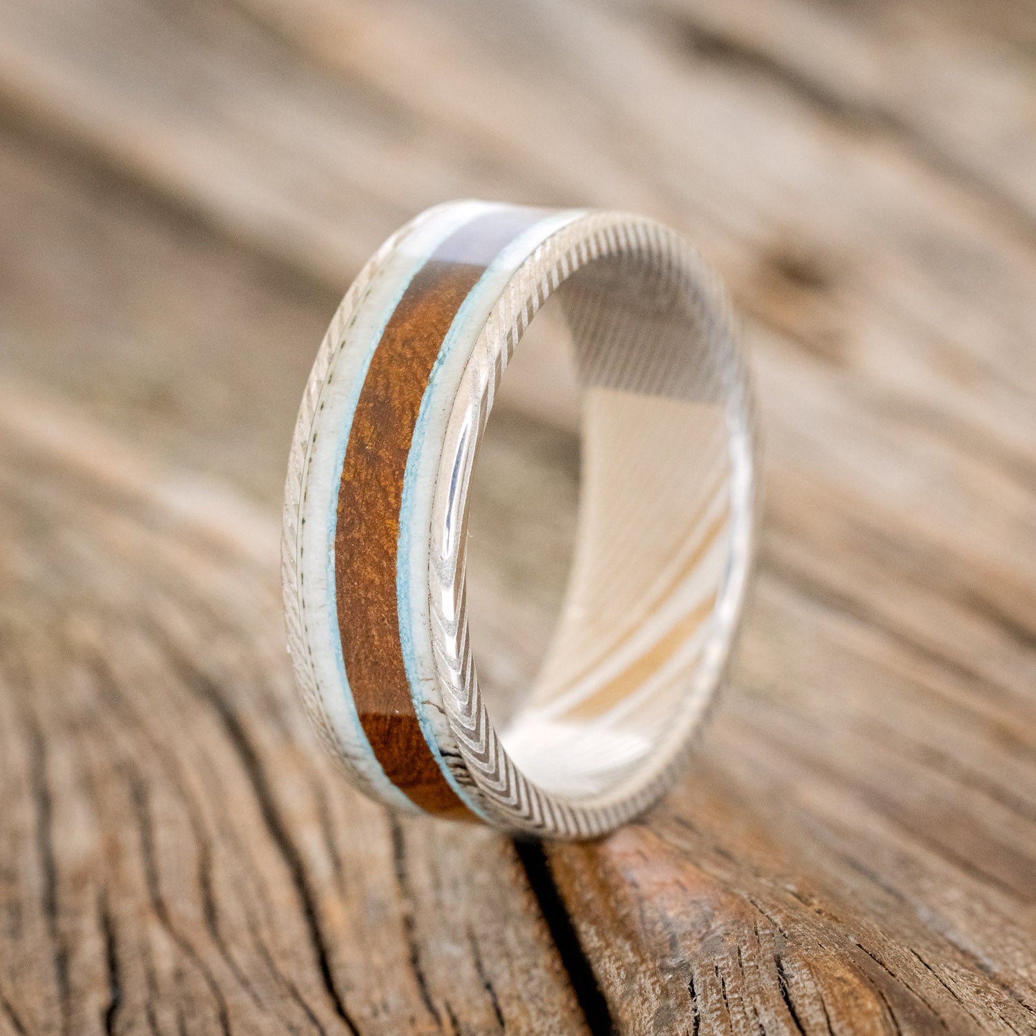 "RAINIER" - ELK ANTLER, TURQUOISE & IRONWOOD WEDDING RING-7