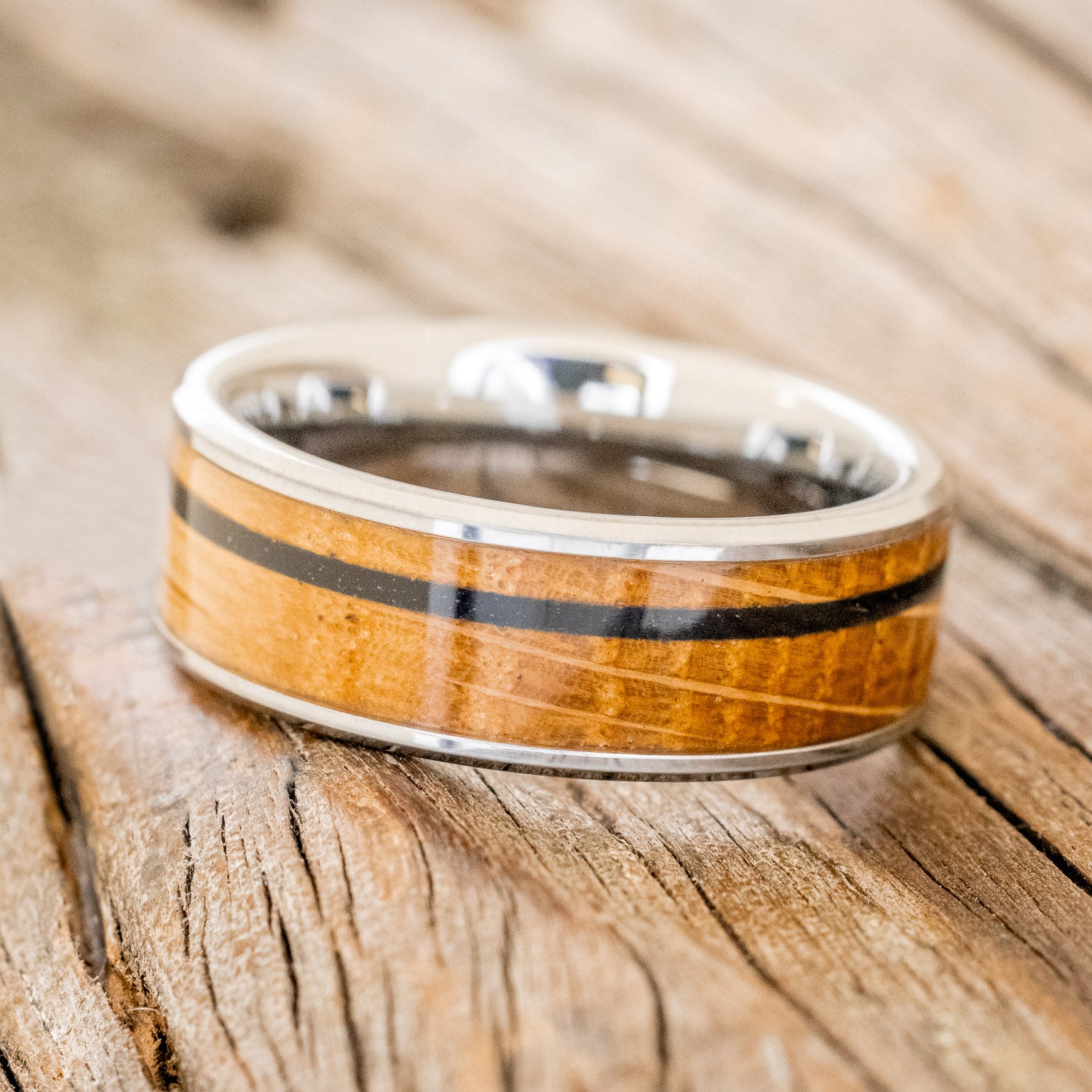 "RAINIER" - WHISKEY BARREL & OFFSET CHARRED WHISKEY BARREL WEDDING BAND-5
