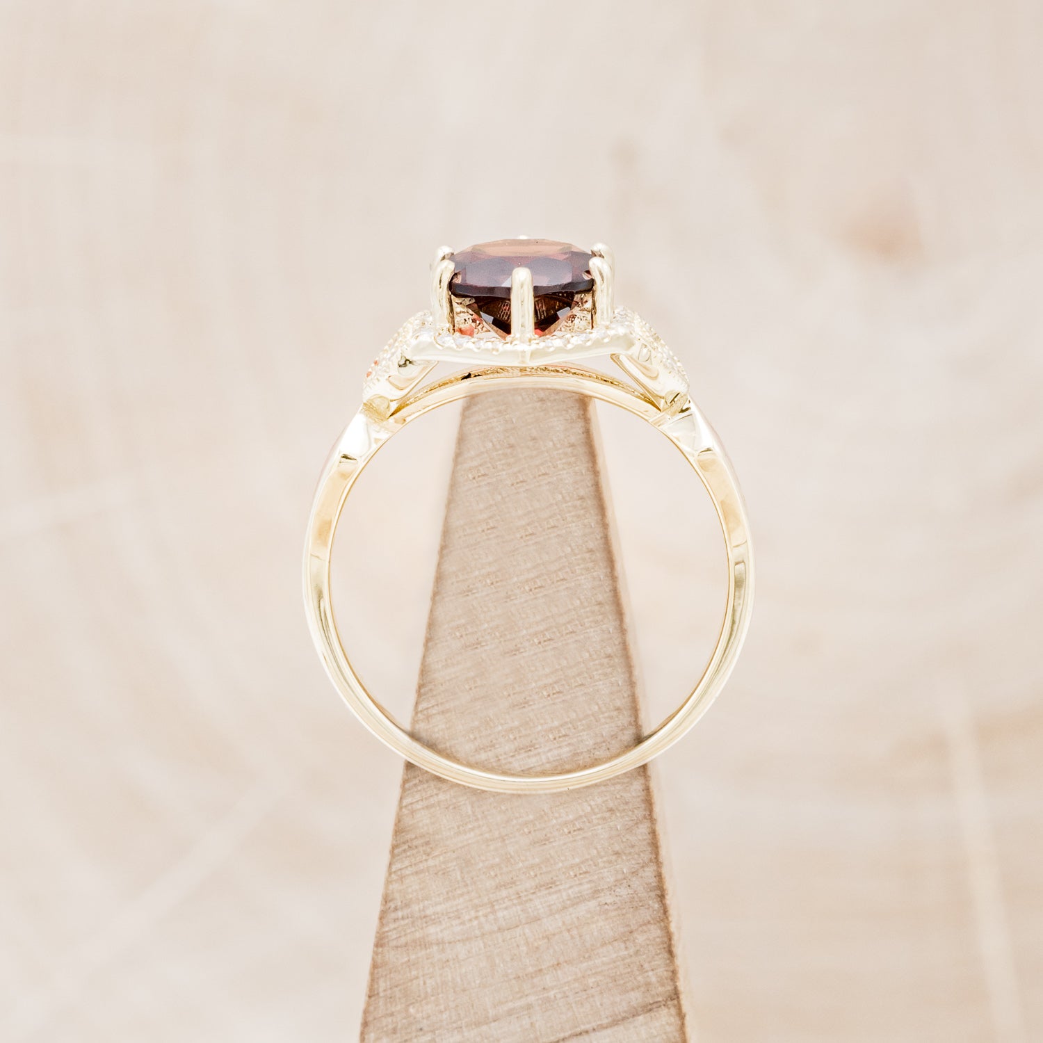 "LUCY IN THE SKY" - ROUND CUT GARNET ENGAGEMENT RING WITH DIAMOND ACCENTS, RED OPAL INLAYS WITH TRACER-12