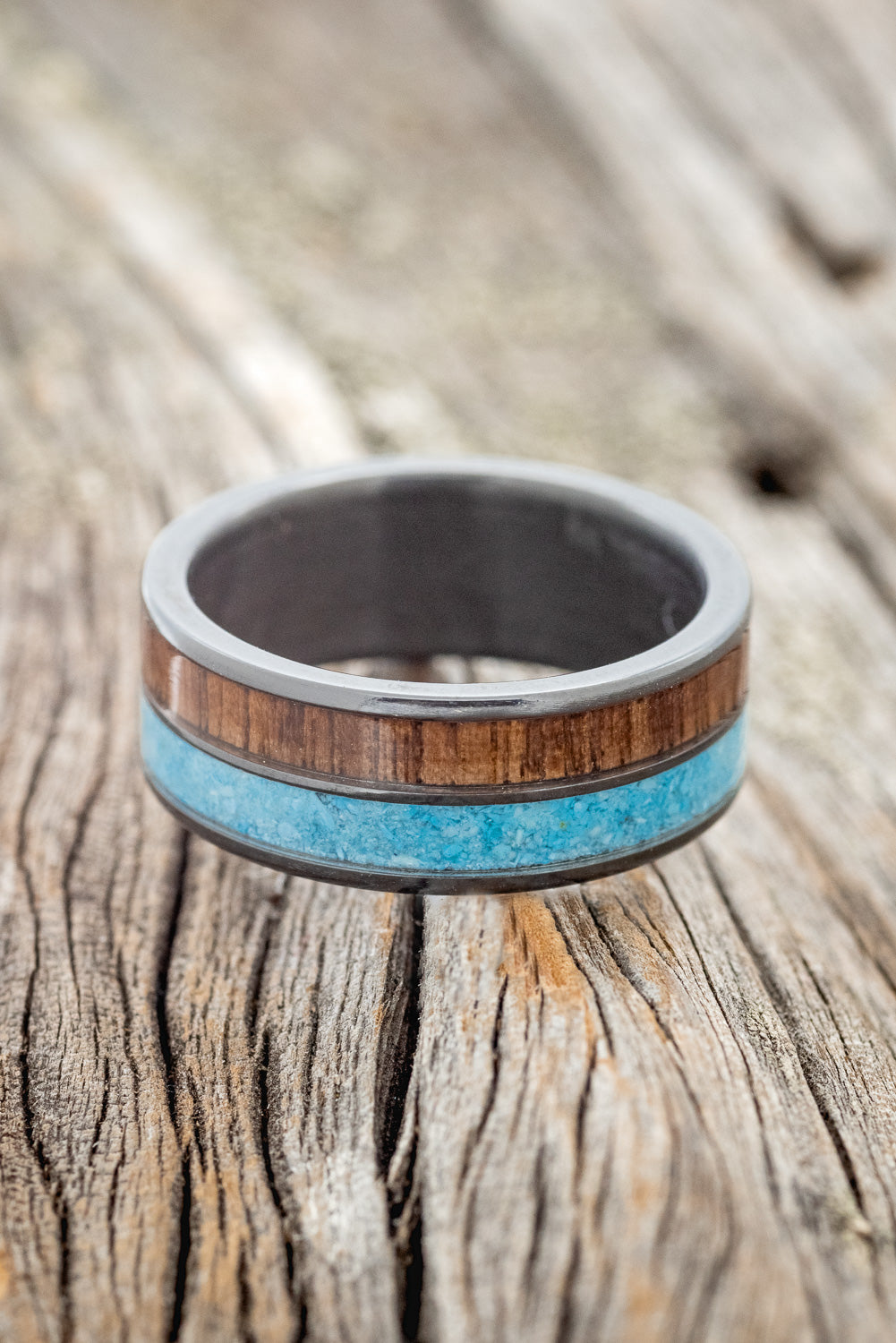 "DYAD" - KOA WOOD & TURQUOISE WEDDING BAND-3