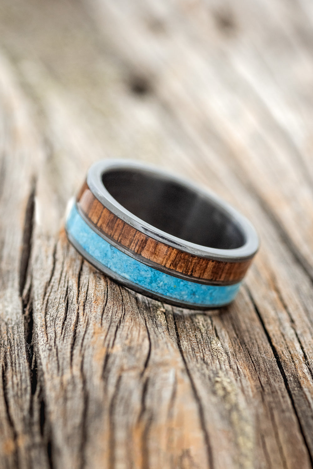 "DYAD" - KOA WOOD & TURQUOISE WEDDING BAND-2