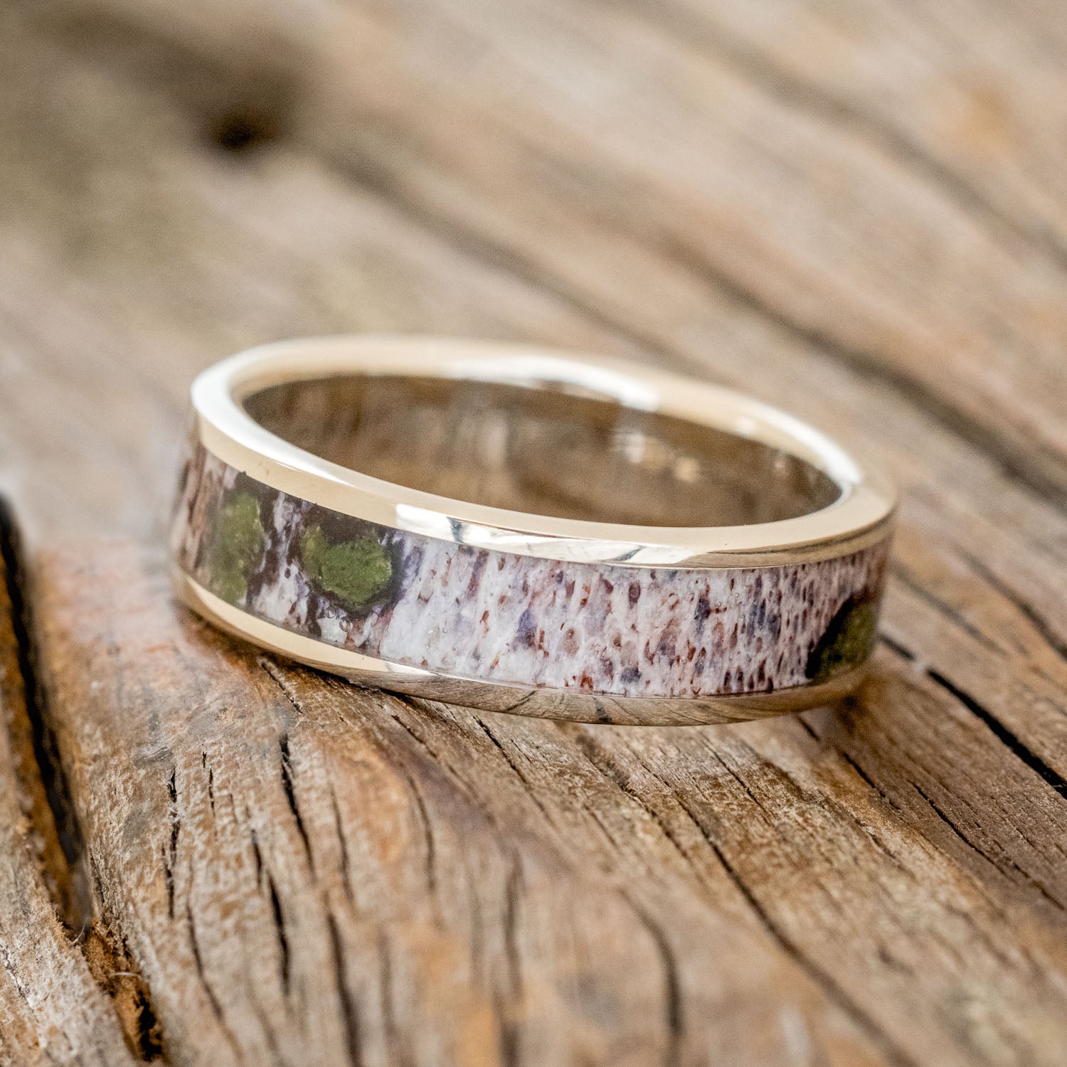 "RAINIER" - MATCHING SET OF MOSS & ANTLER WEDDING BANDS-20