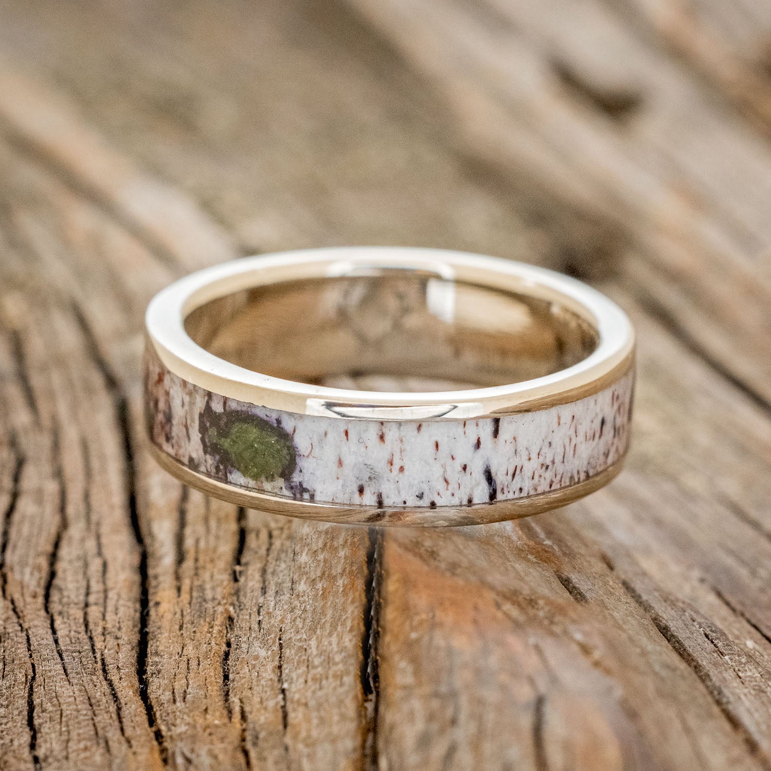"RAINIER" - MATCHING SET OF MOSS & ANTLER WEDDING BANDS-21