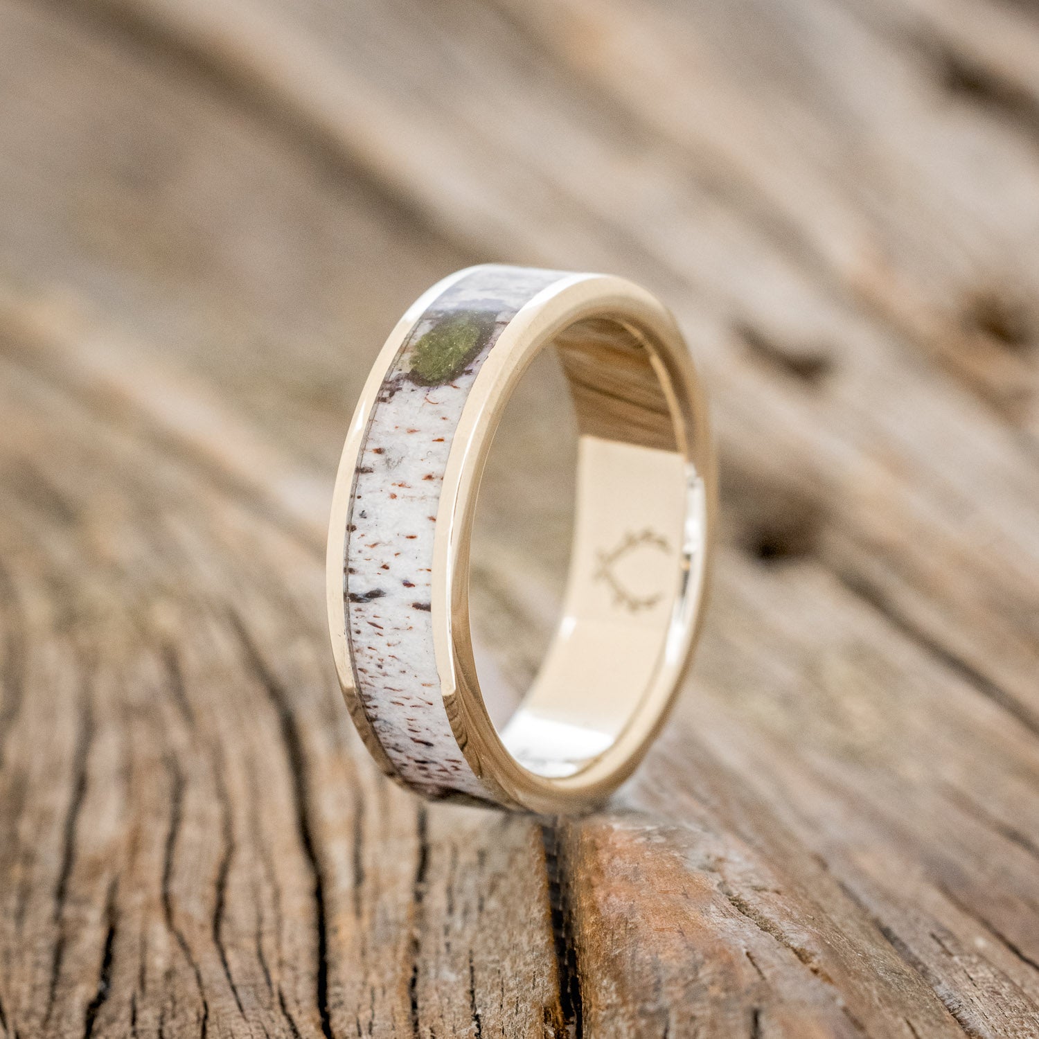 "RAINIER" - MATCHING SET OF MOSS & ANTLER WEDDING BANDS-19