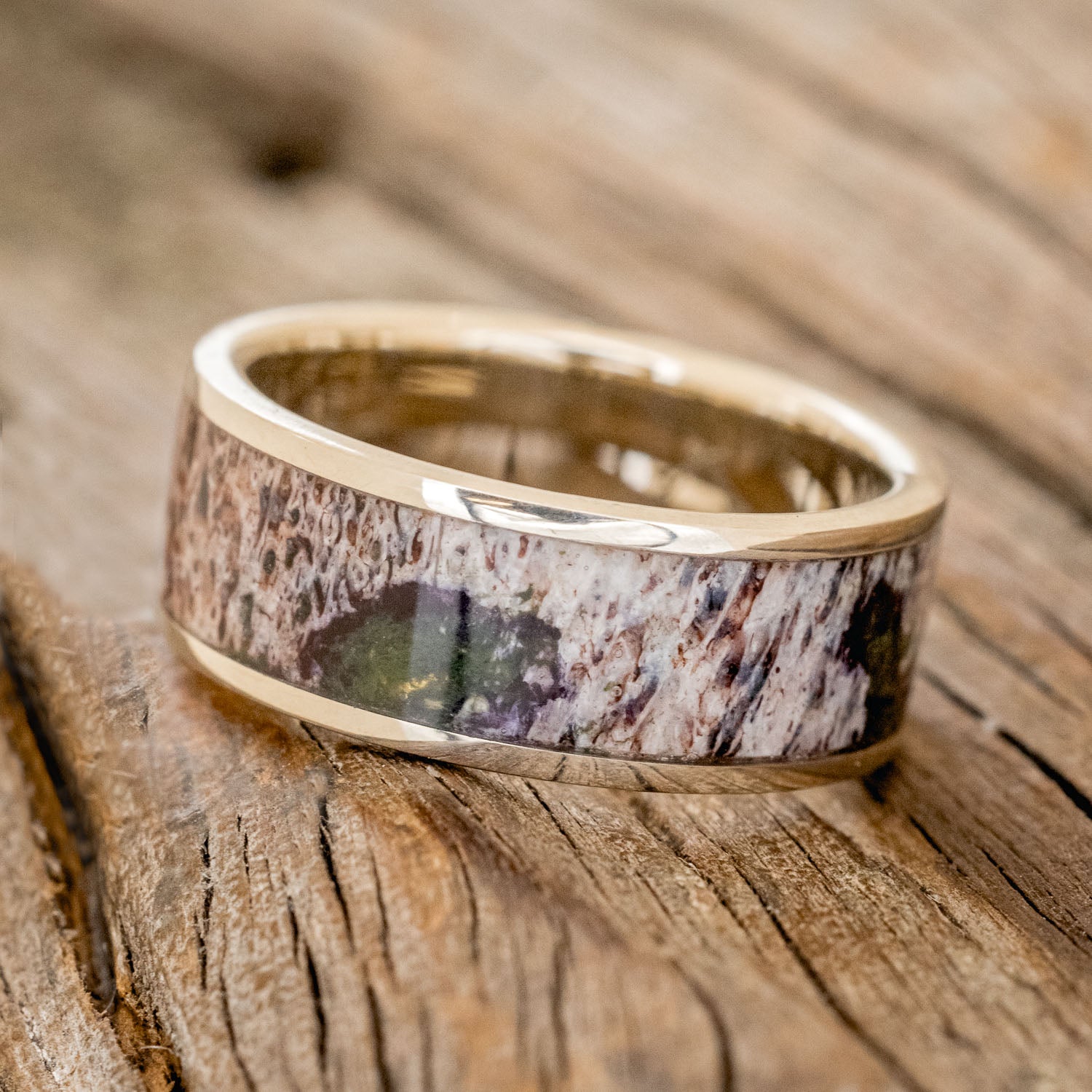 "RAINIER" - MATCHING SET OF MOSS & ANTLER WEDDING BANDS-18