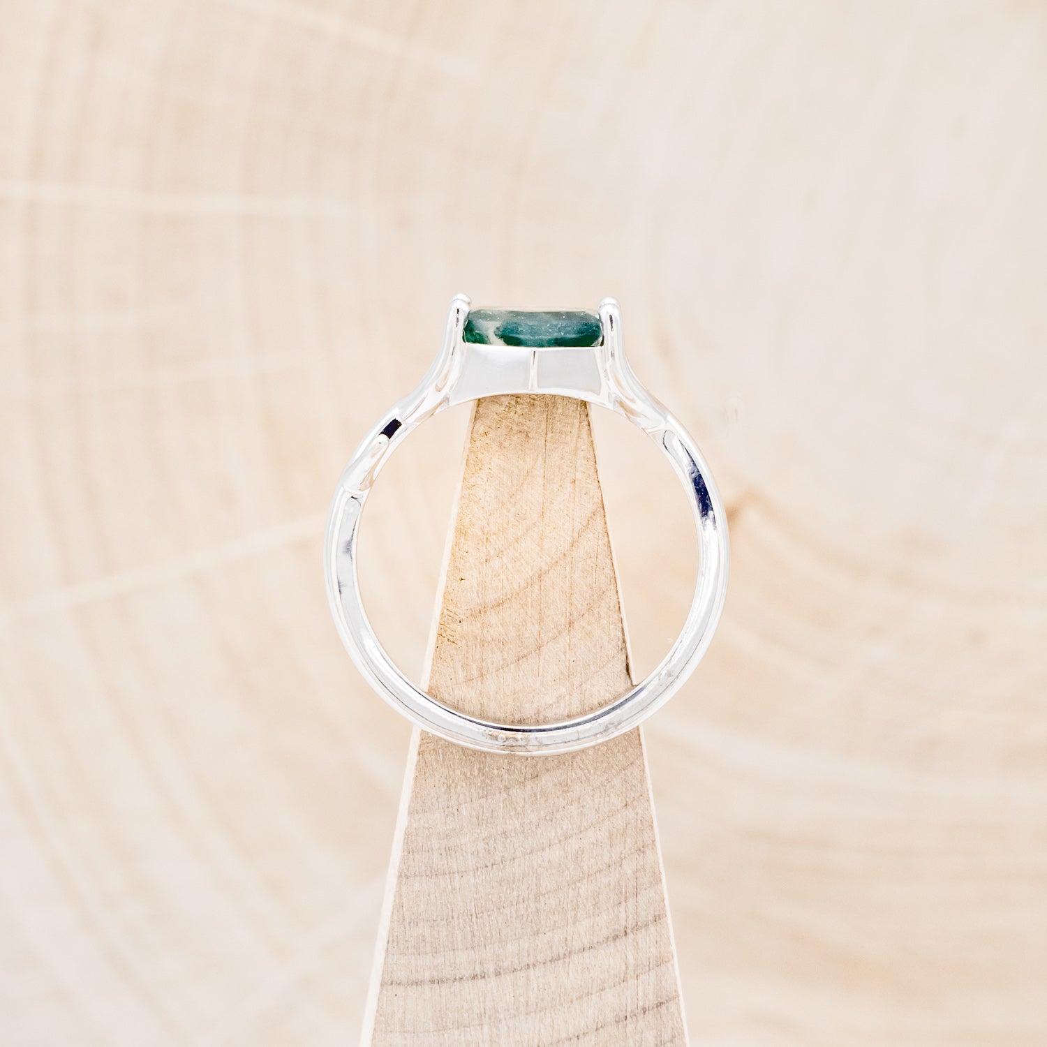 "ARTEMIS" - HEXAGON MOSS AGATE ENGAGEMENT RING WITH AN ANTLER-STYLE STACKING BAND-12