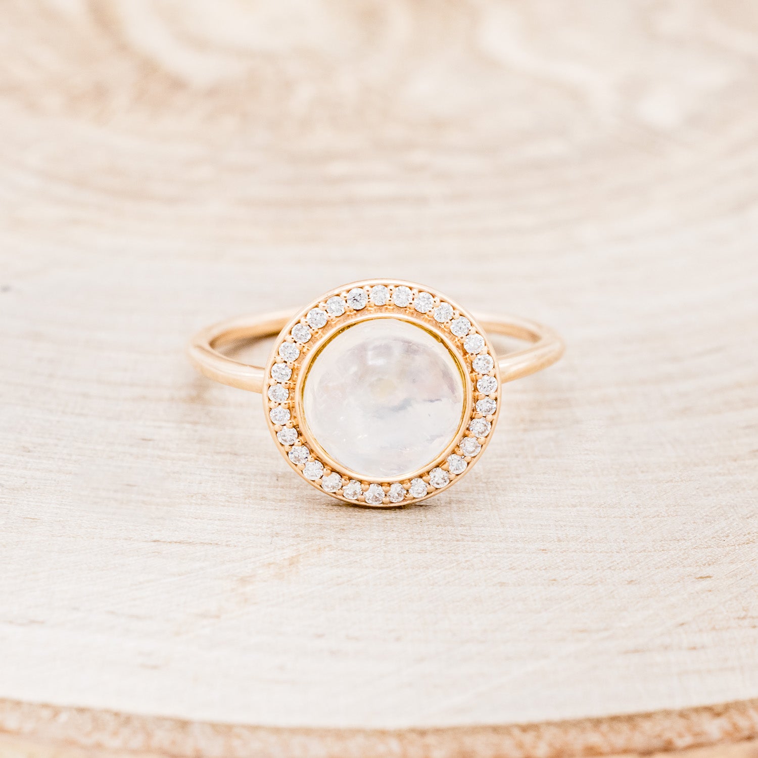 "TERRA" - ROUND CUT MOONSTONE ENGAGEMENT RING WITH DIAMOND HALO-4