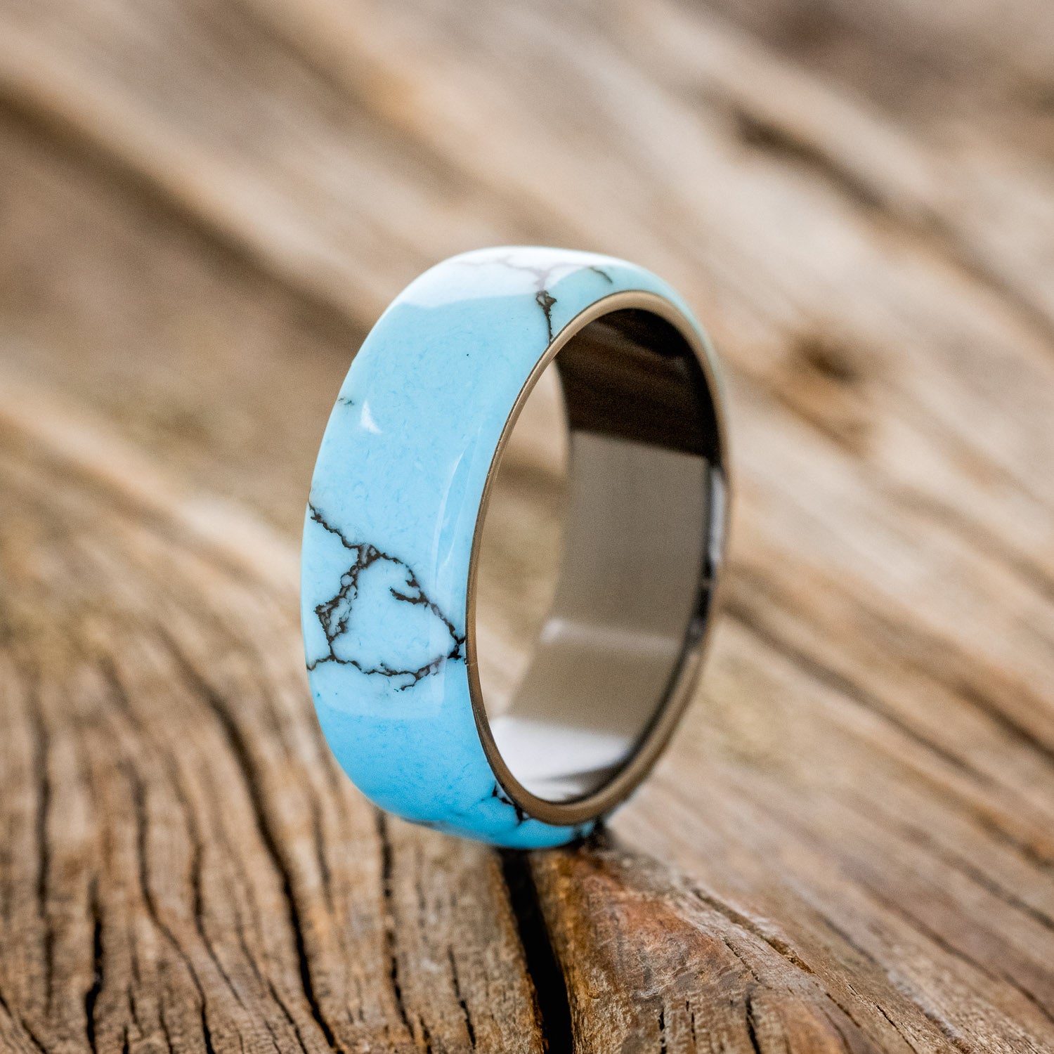 "HAVEN" - TURQUOISE & BLACK MATRIX TRUSTONE WEDDING BAND-4