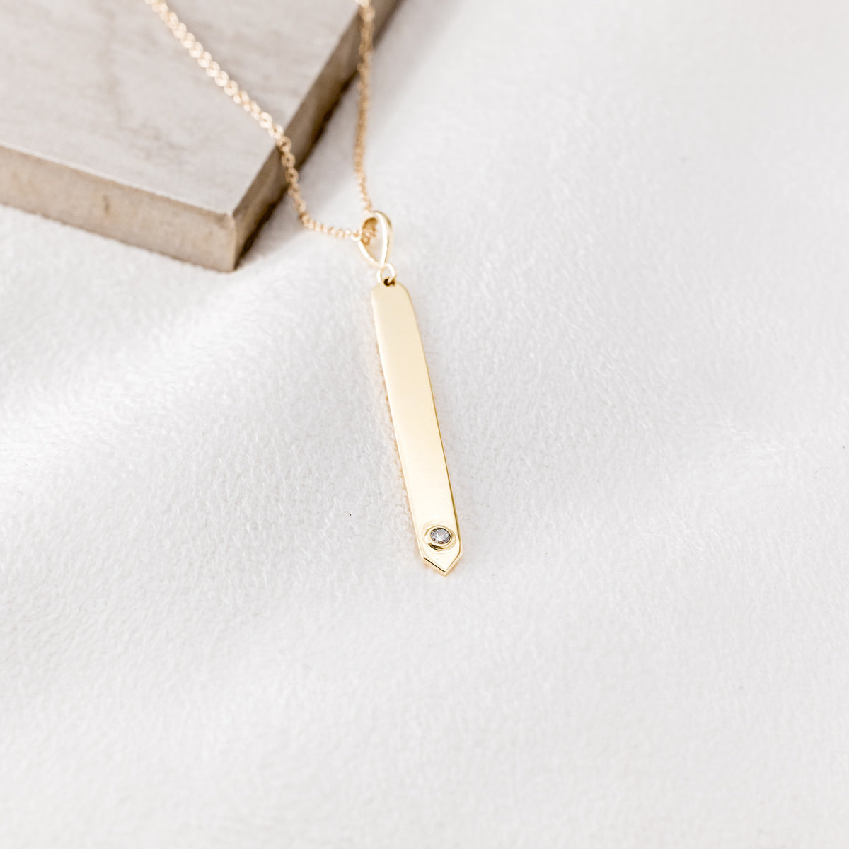 14K GOLD SINGLE DIAMOND BAR NECKLACE-4