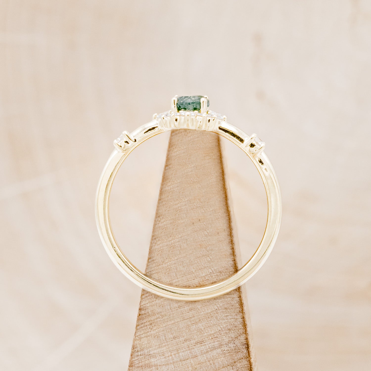 "STARLA" - ROUND CUT MOSS AGATE ENGAGEMENT RING WITH A STARBURST DIAMOND HALO-5