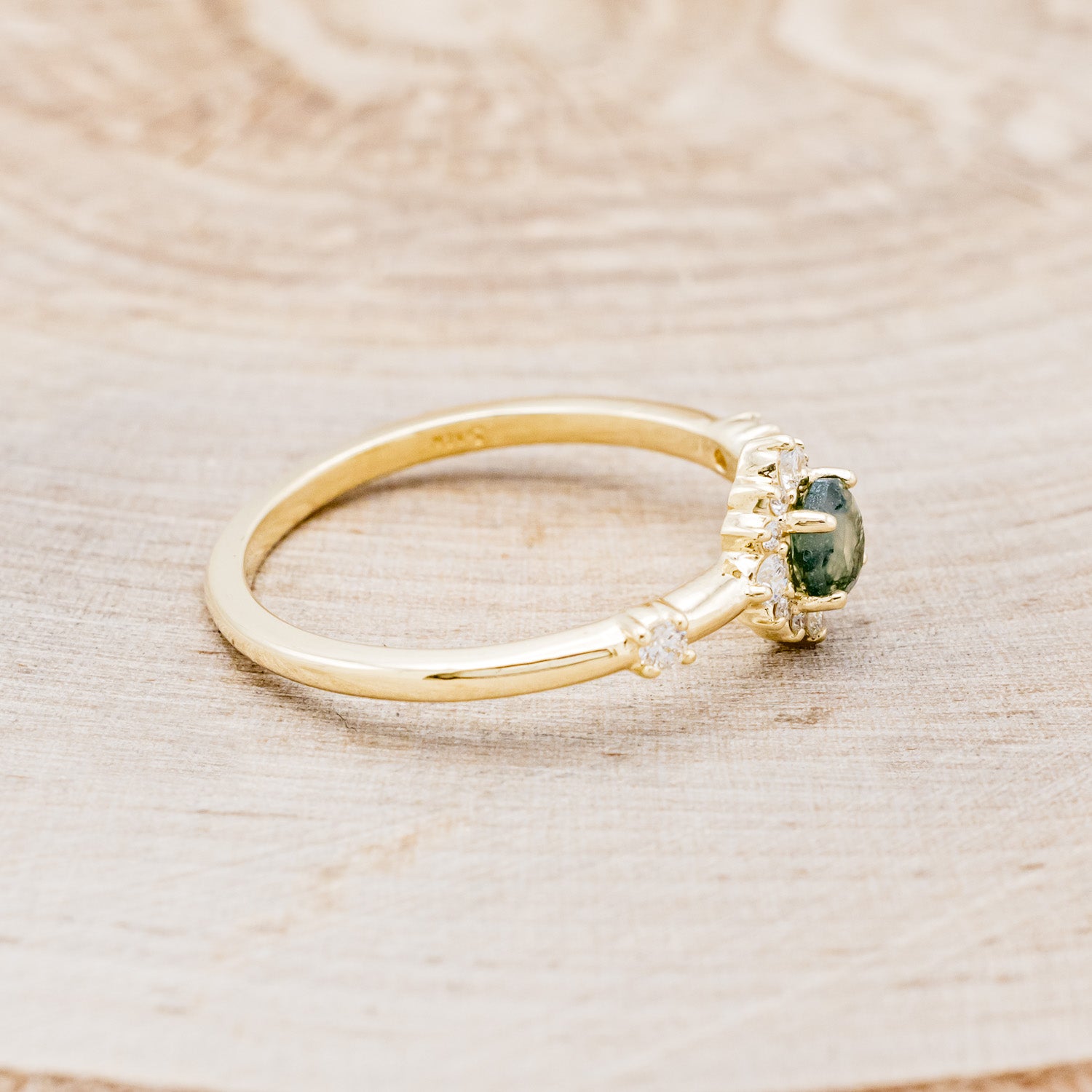 "STARLA" - ROUND CUT MOSS AGATE ENGAGEMENT RING WITH A STARBURST DIAMOND HALO-2