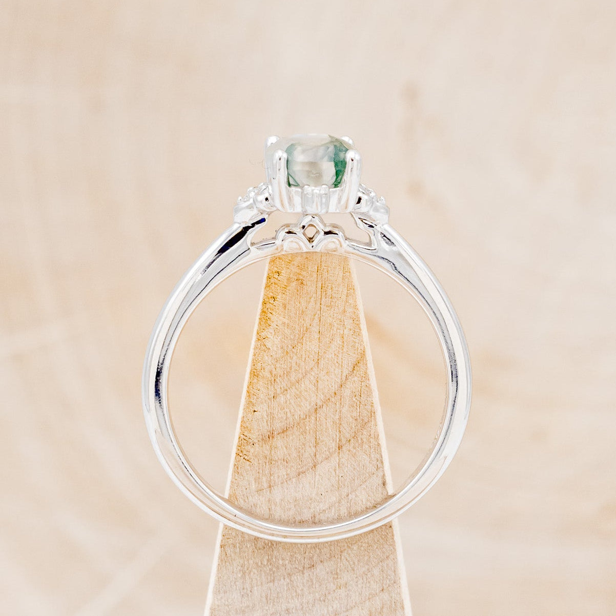 "ZELLA" - OVAL MOSS AGATE ENGAGEMENT RING WITH DIAMOND ACCENTS-5