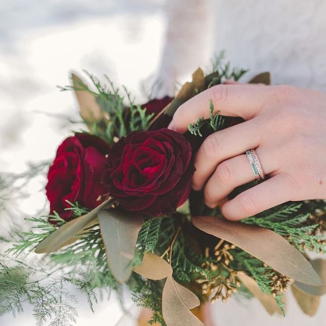 WHITE SAPPHIRE WEDDING BAND WITH TURQUOISE INLAYS-13