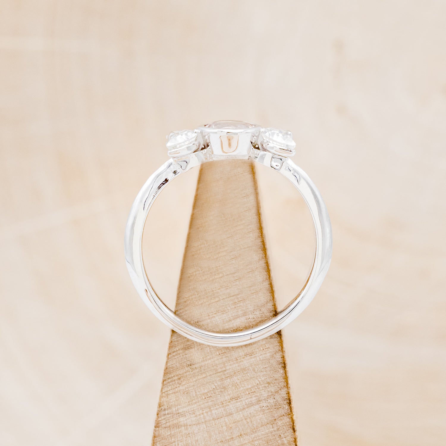 "CANDI" - MORGANITE ENGAGEMENT RING WITH TWO CRESCENT MOON MOISSANITE ACCENTS-6