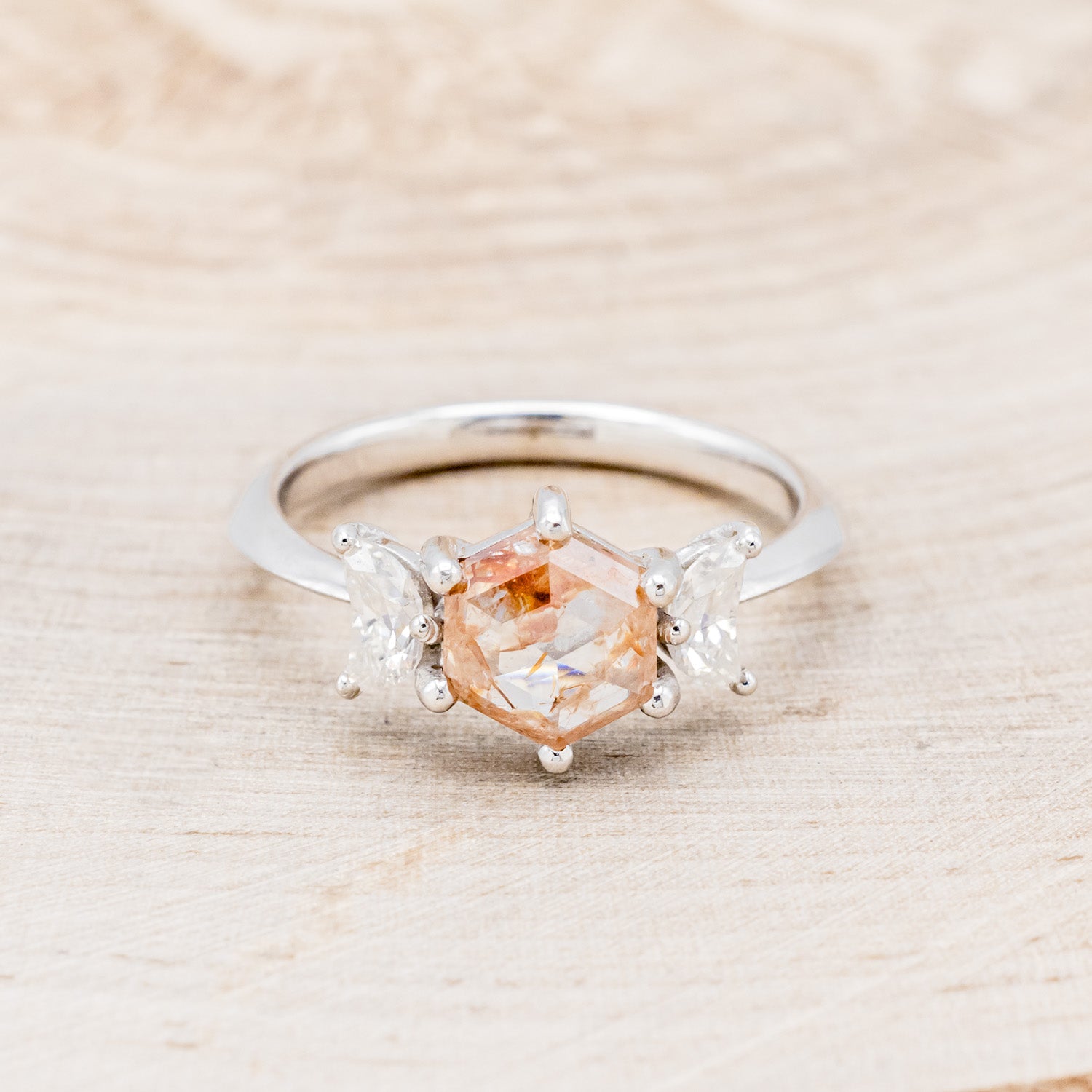 "CANDI" - ENGAGEMENT RING WITH CRESCENT MOON MOISSANITE ACCENTS - MOUNTING ONLY - SELECT YOUR OWN STONE-4