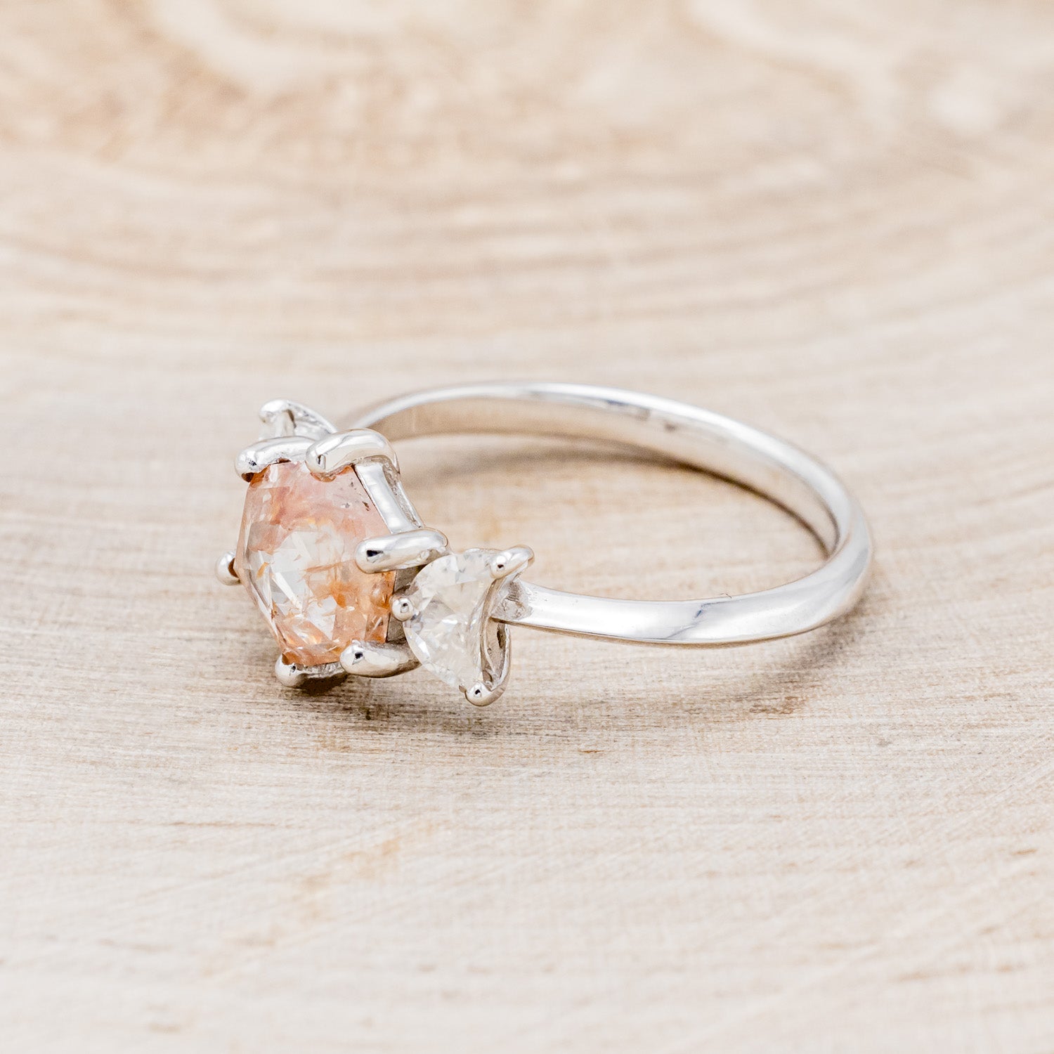 "CANDI" - ENGAGEMENT RING WITH CRESCENT MOON MOISSANITE ACCENTS - MOUNTING ONLY - SELECT YOUR OWN STONE-3