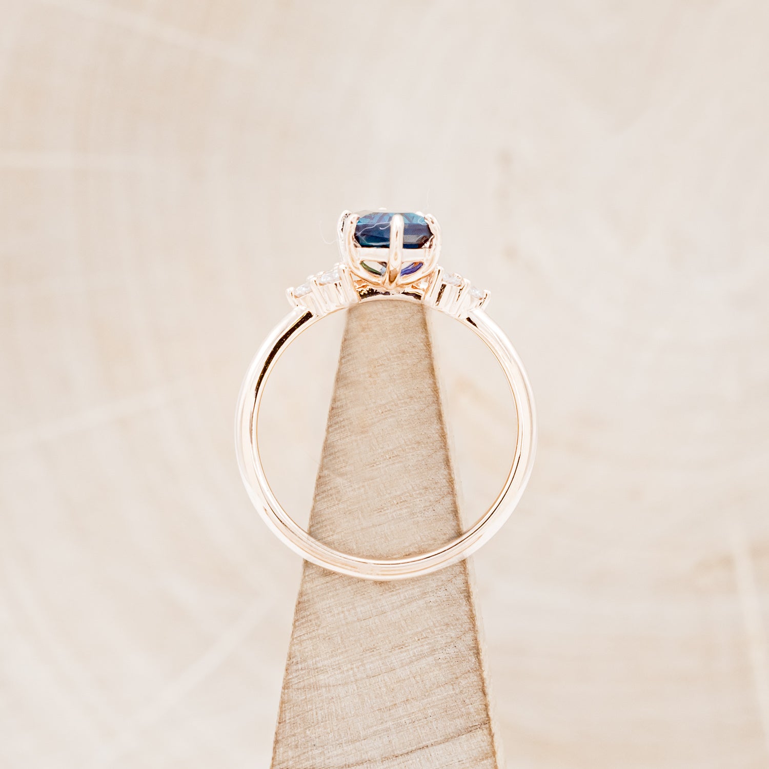 "OCTAVIA" - ELONGATED HEXAGON LAB-GROWN ALEXANDRITE ENGAGEMENT RING WITH DIAMOND ACCENTS-6