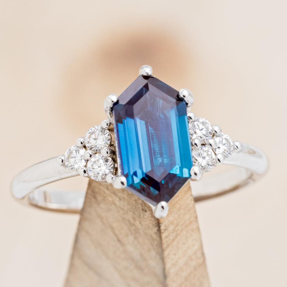 "OCTAVIA" - ELONGATED HEXAGON LAB-GROWN ALEXANDRITE ENGAGEMENT RING WITH DIAMOND ACCENTS-13
