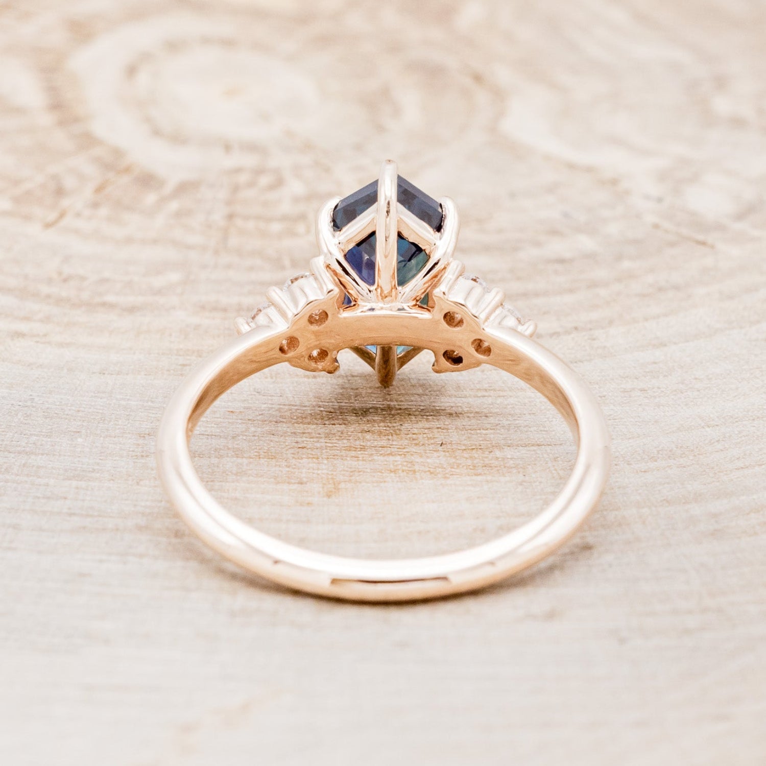 "OCTAVIA" - ELONGATED HEXAGON LAB-GROWN ALEXANDRITE ENGAGEMENT RING WITH DIAMOND ACCENTS-5