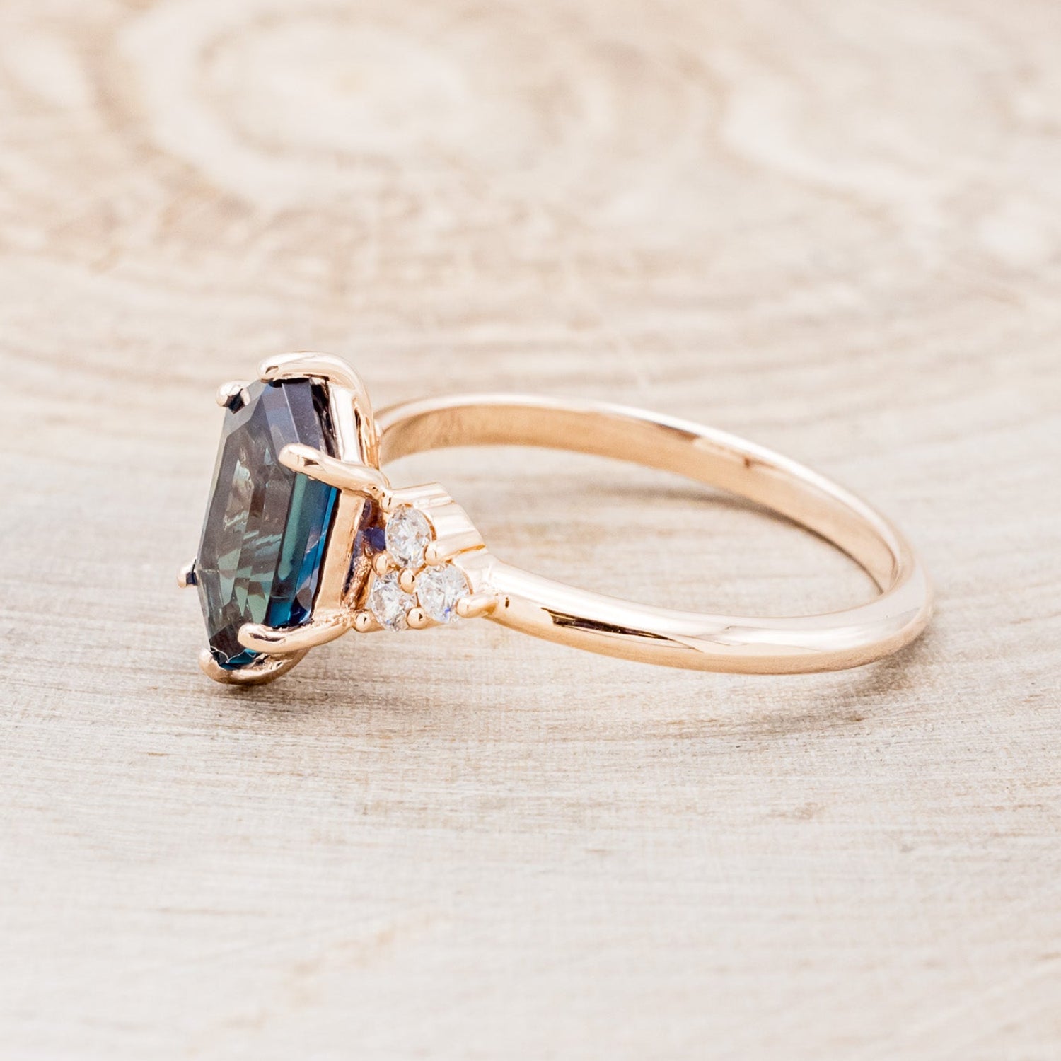 "OCTAVIA" - ELONGATED HEXAGON LAB-GROWN ALEXANDRITE ENGAGEMENT RING WITH DIAMOND ACCENTS-3