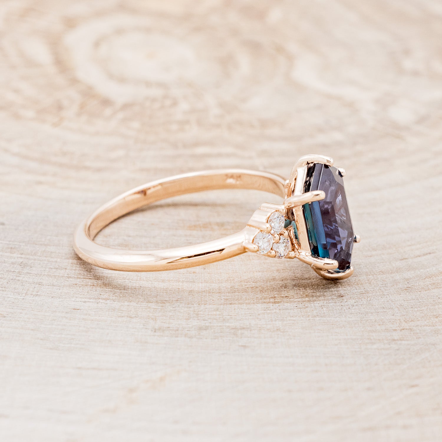 "OCTAVIA" - ELONGATED HEXAGON LAB-GROWN ALEXANDRITE ENGAGEMENT RING WITH DIAMOND ACCENTS-2