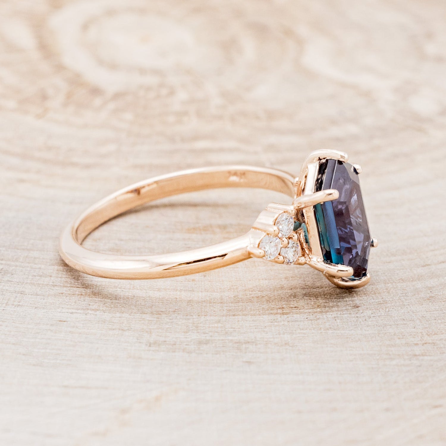 "OCTAVIA" - ELONGATED HEXAGON LAB-GROWN ALEXANDRITE ENGAGEMENT RING WITH DIAMOND ACCENTS-2