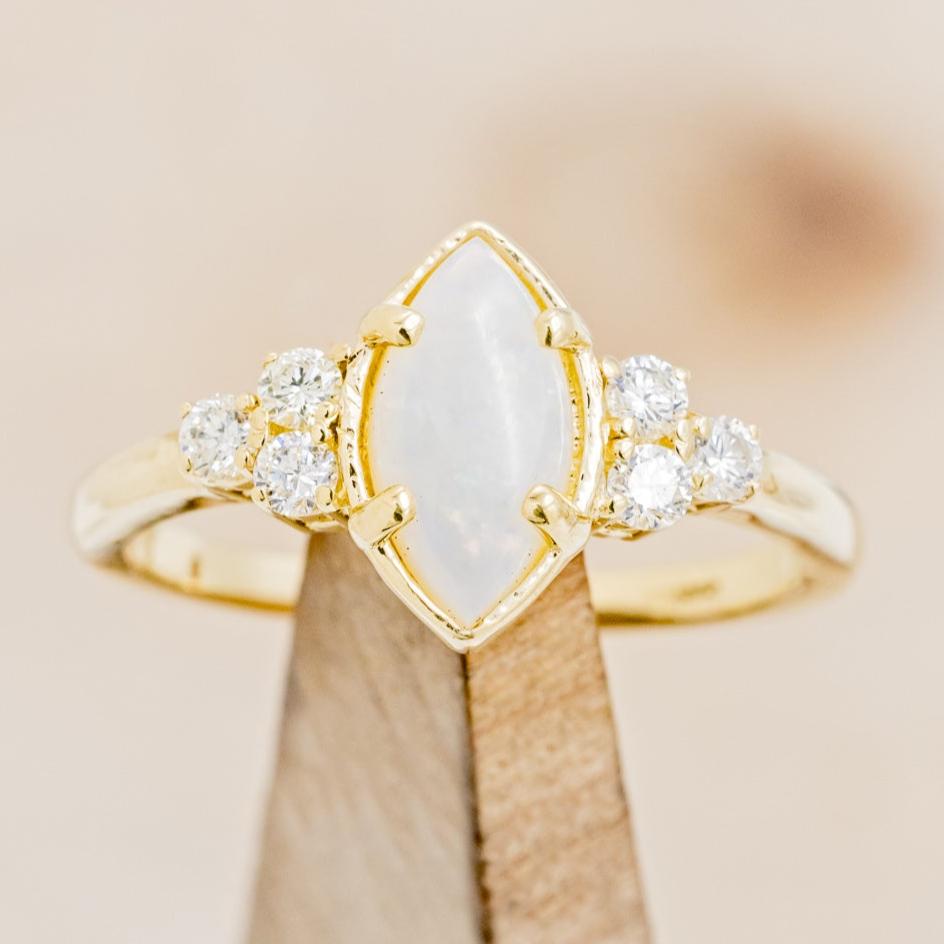 "RAYA" - MARQUISE OPAL ENGAGEMENT RING WITH DIAMOND ACCENTS & FIRE & ICE OPAL INLAY RING GUARD-7
