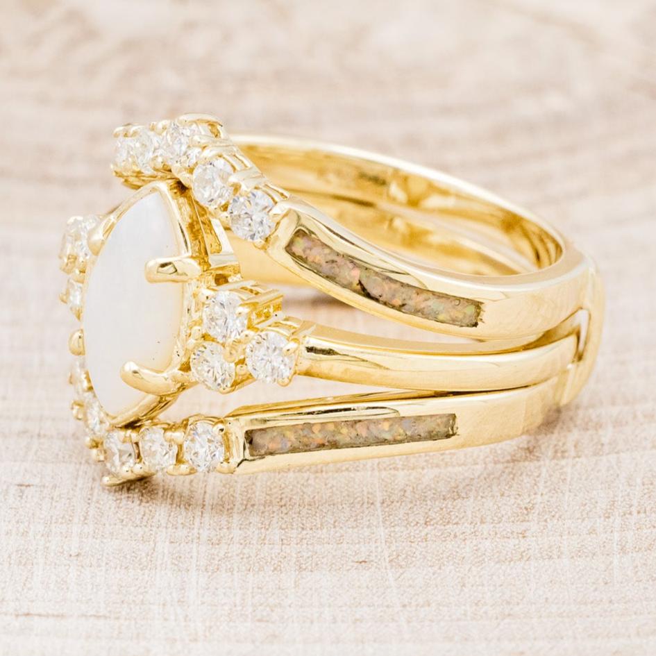 "RAYA" - MARQUISE OPAL ENGAGEMENT RING WITH DIAMOND ACCENTS & FIRE & ICE OPAL INLAY RING GUARD-3