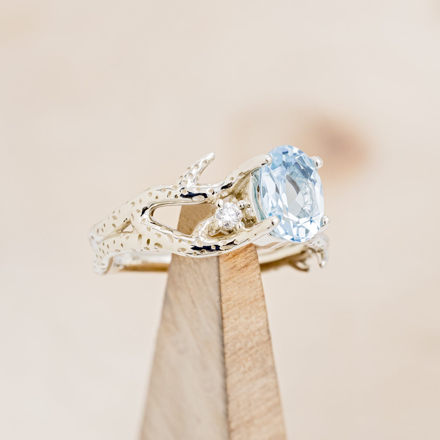 "ARTEMIS" - CORAL INSPIRED OVAL SKY BLUE TOPAZ ENGAGEMENT RING WITH DIAMOND ACCENTS-2
