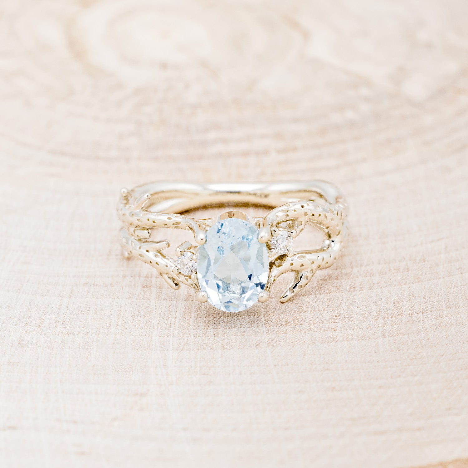 "ARTEMIS" - CORAL INSPIRED OVAL SKY BLUE TOPAZ ENGAGEMENT RING WITH DIAMOND ACCENTS-5