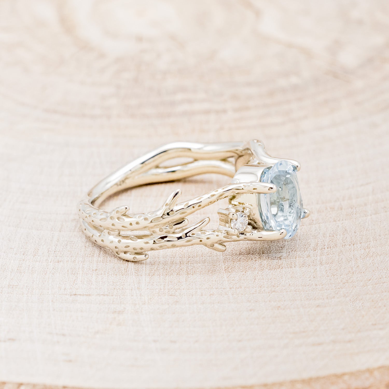 "ARTEMIS" - CORAL INSPIRED OVAL SKY BLUE TOPAZ ENGAGEMENT RING WITH DIAMOND ACCENTS-3