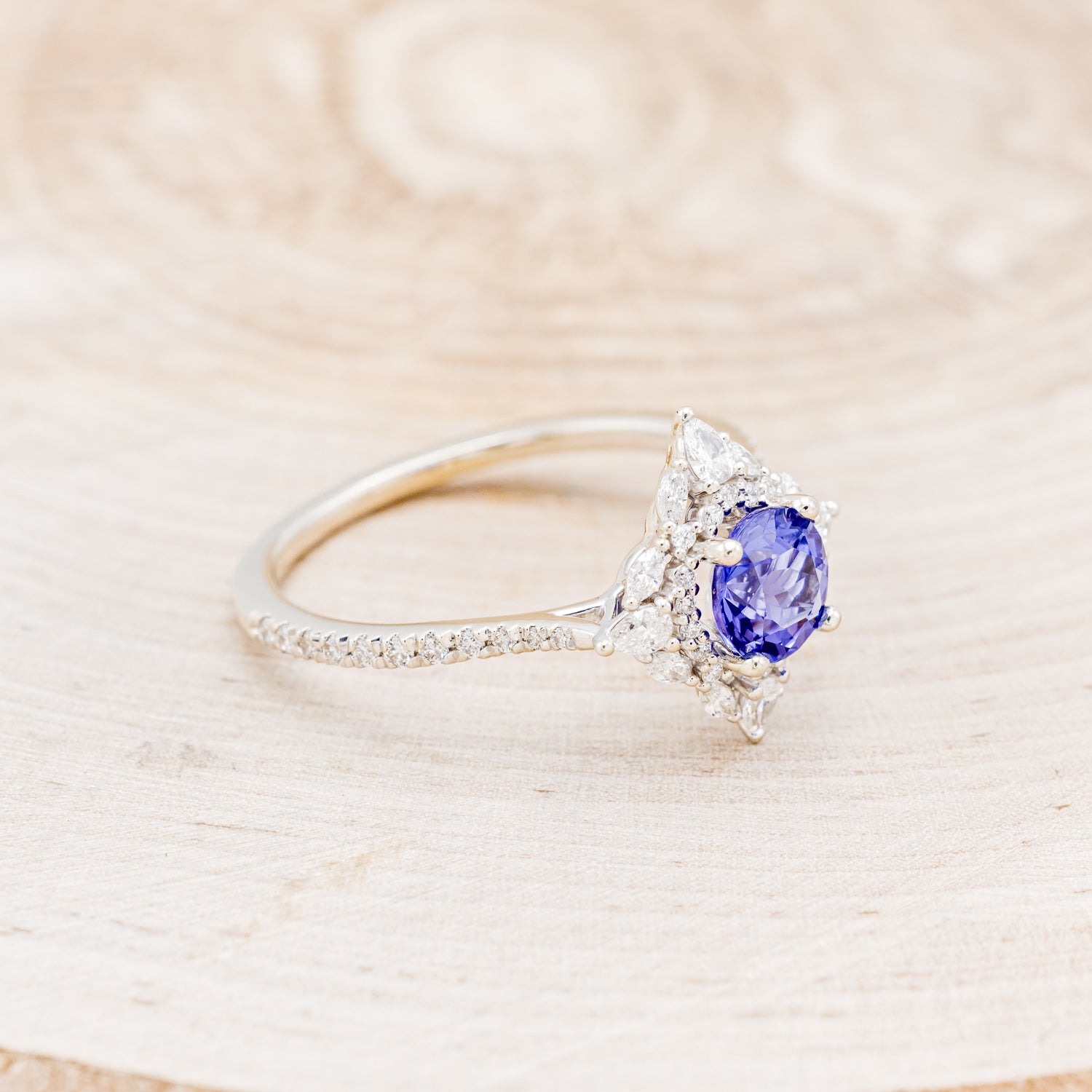 "NORTH STAR" - ROUND CUT TANZANITE ENGAGEMENT RING WITH DIAMOND ACCENTS & TRACER-7
