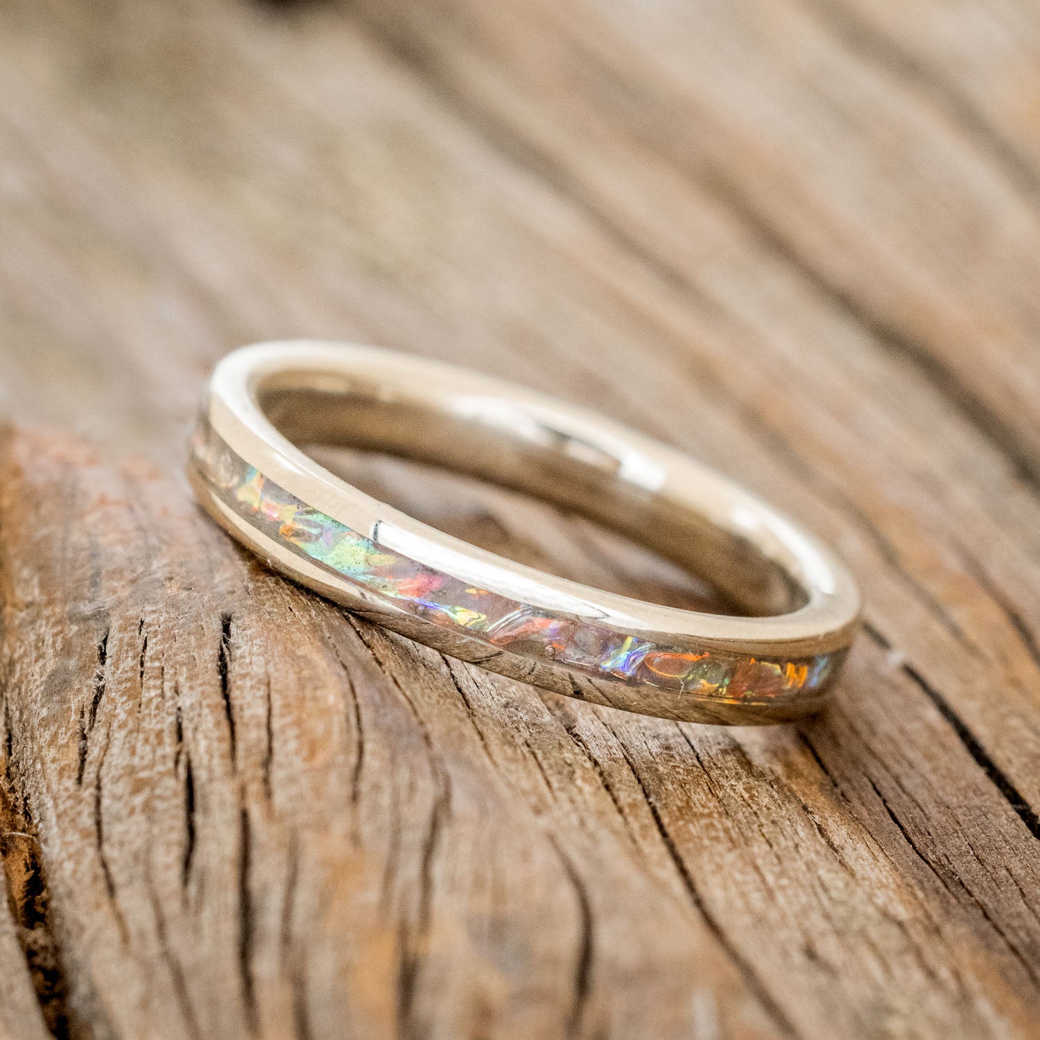 "ETERNA" - TITANIUM BURL DICHROLAM STACKING WEDDING BAND-2