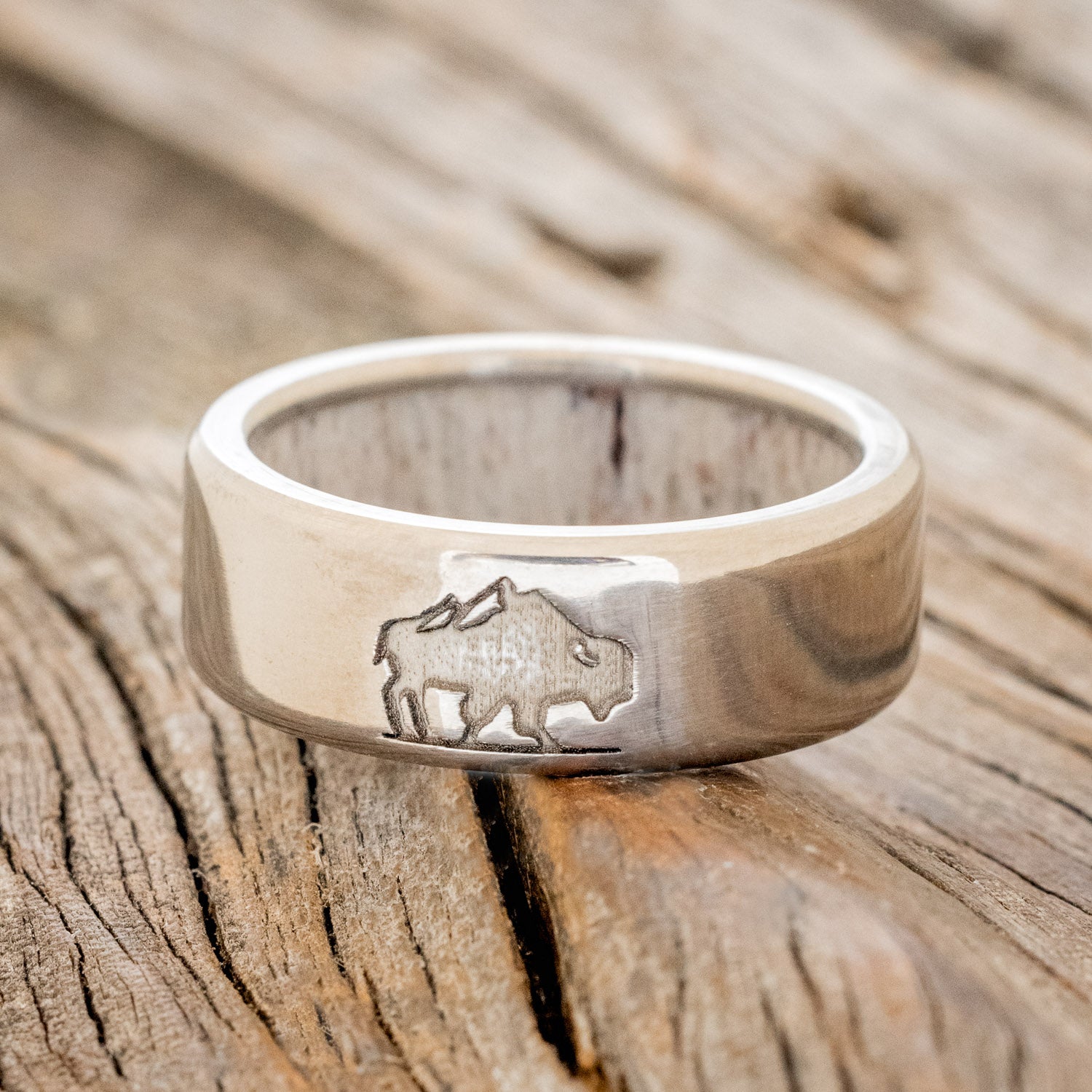 CUSTOM ENGRAVED WEDDING BAND FEATURING A BISON WITH ANTLER LINING-5