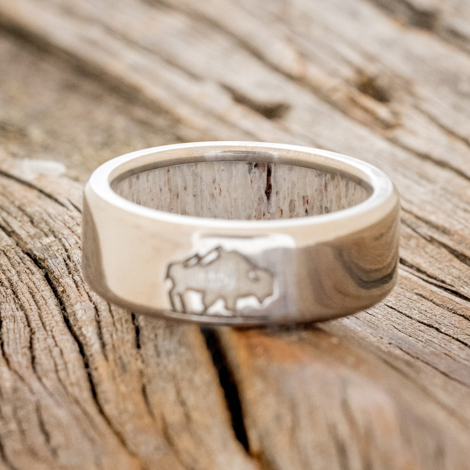 CUSTOM ENGRAVED WEDDING BAND FEATURING A BISON WITH ANTLER LINING-4