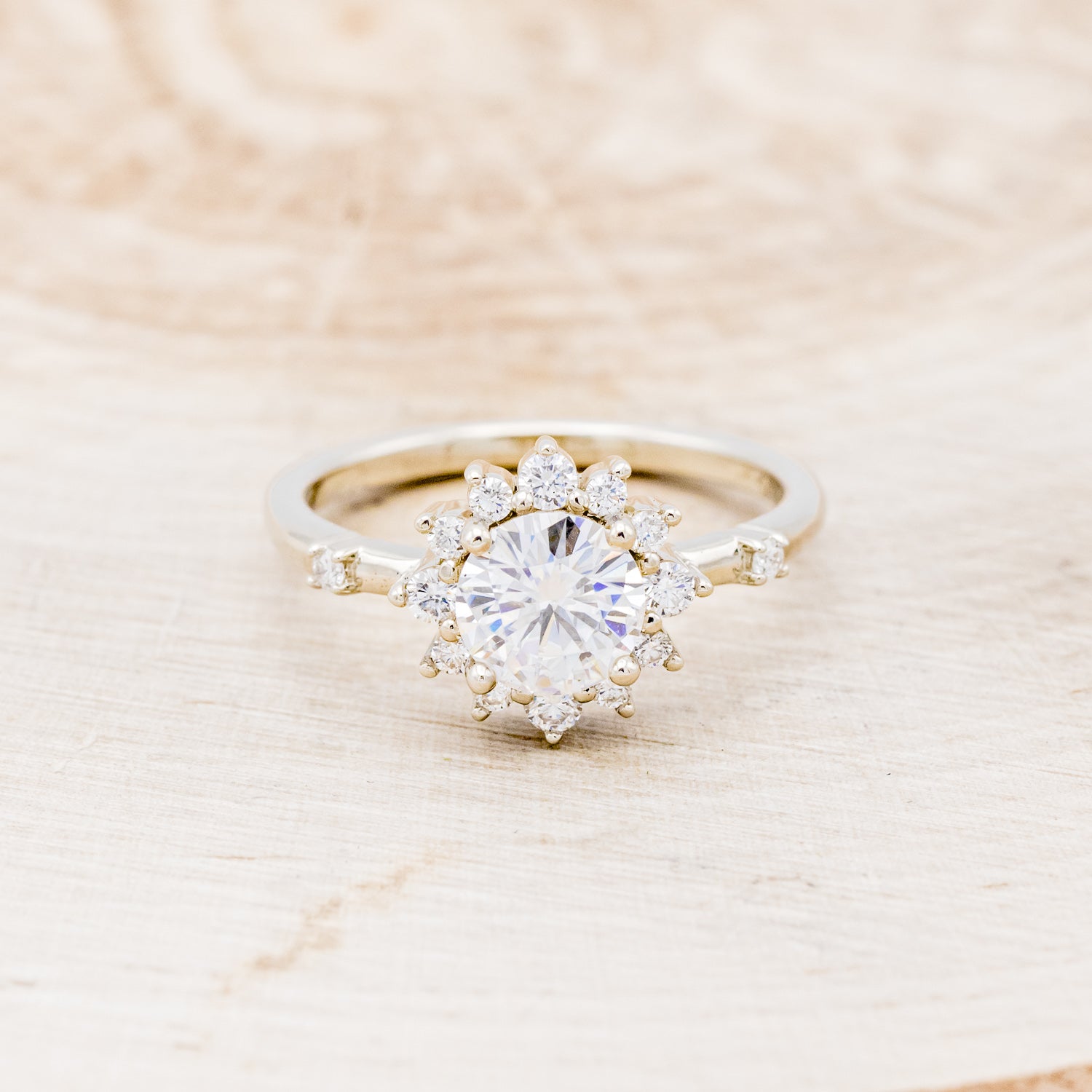 "STARLET" - ROUND CUT DIAMOND ENGAGEMENT RING WITH STARBURST DIAMOND HALO-10