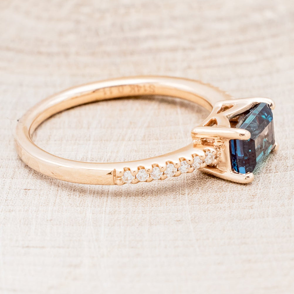 "AMARA" - EMERALD CUT LAB-GROWN ALEXANDRITE ENGAGEMENT RING WITH DIAMOND ACCENTS-2