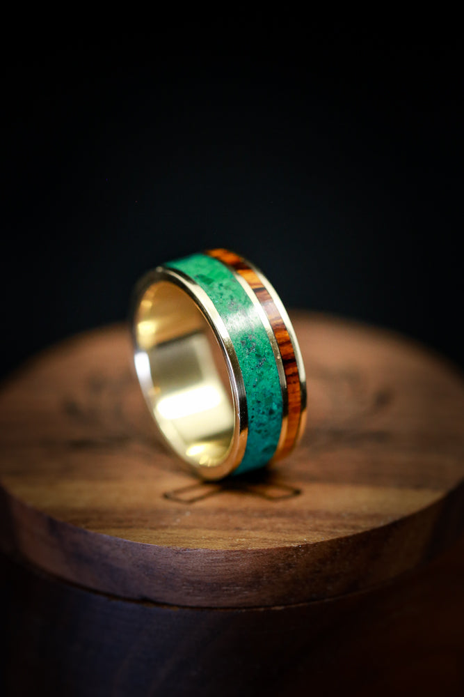 "RAPTOR" - MALACHITE & IRONWOOD WEDDING BAND-10