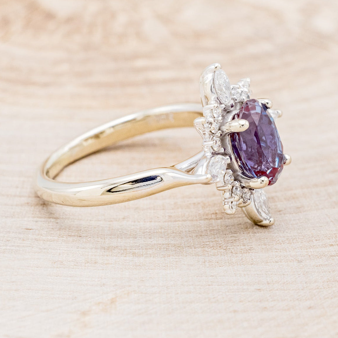 "AZALEA" - OVAL LAB-GROWN ALEXANDRITE ENGAGEMENT RING WITH DIAMOND HALO-2