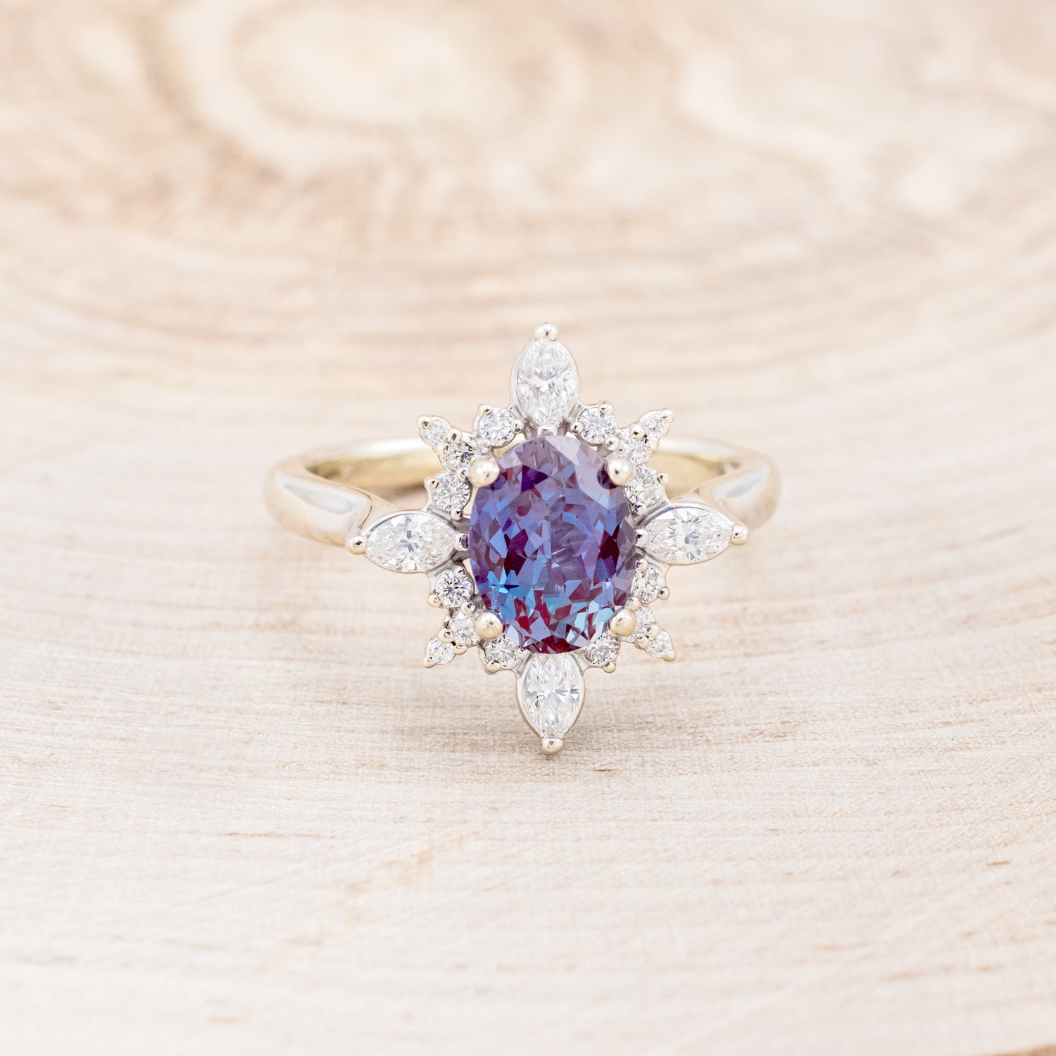 "AZALEA" - OVAL LAB-GROWN ALEXANDRITE ENGAGEMENT RING WITH DIAMOND HALO-4