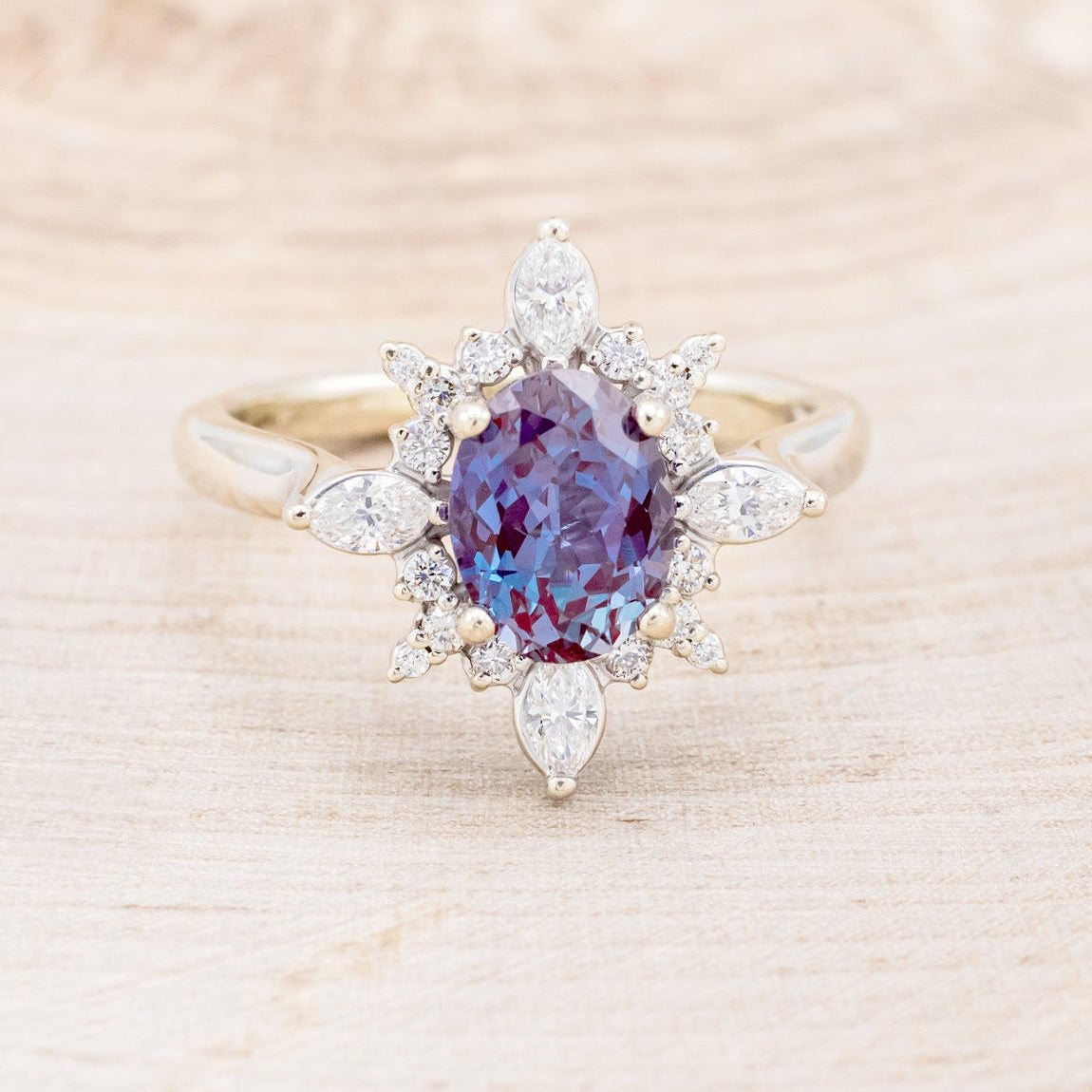 "AZALEA" - OVAL LAB-GROWN ALEXANDRITE ENGAGEMENT RING WITH DIAMOND HALO-4