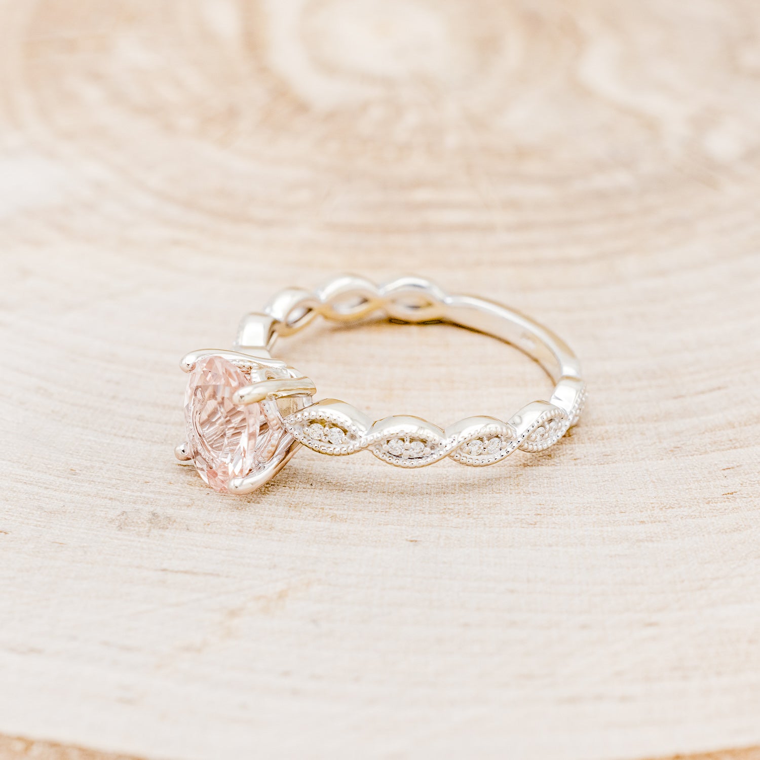 "NOUR" - OVAL MORGANITE ENGAGEMENT RING WITH DIAMOND ACCENTS-3