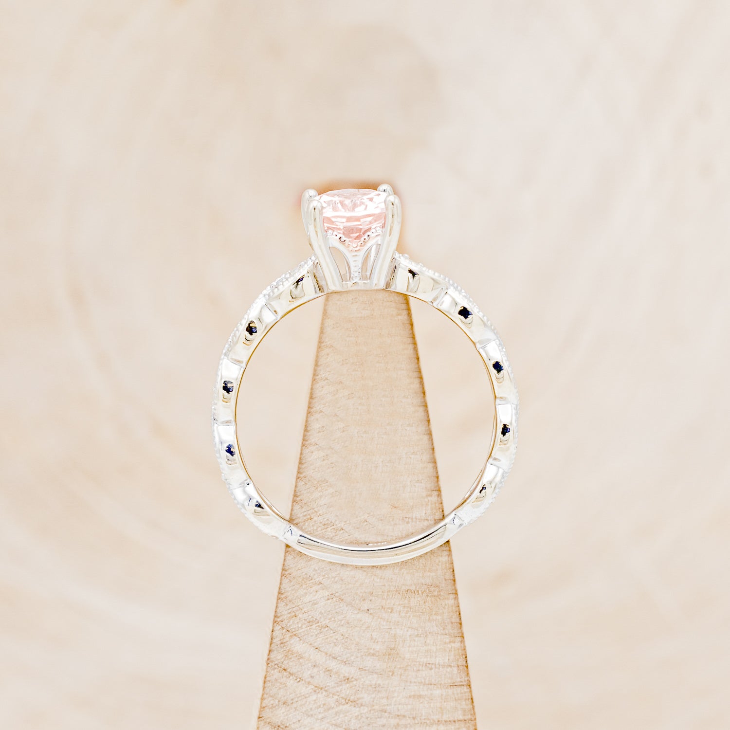 "NOUR" - OVAL MORGANITE ENGAGEMENT RING WITH DIAMOND ACCENTS-6