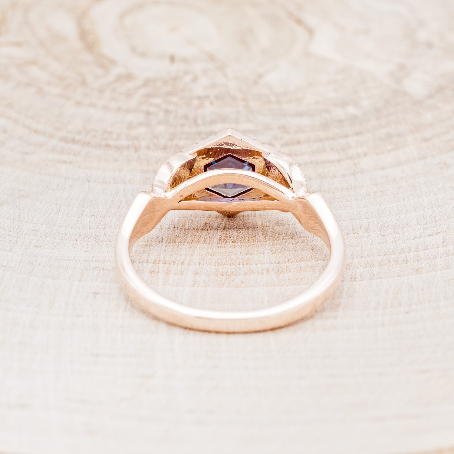 "LUCY IN THE SKY" PETITE - HEXAGON CUT LAB-GROWN ALEXANDRITE ENGAGEMENT RING WITH DIAMOND ACCENTS & COSMIC ACRYLIC INLAYS-5