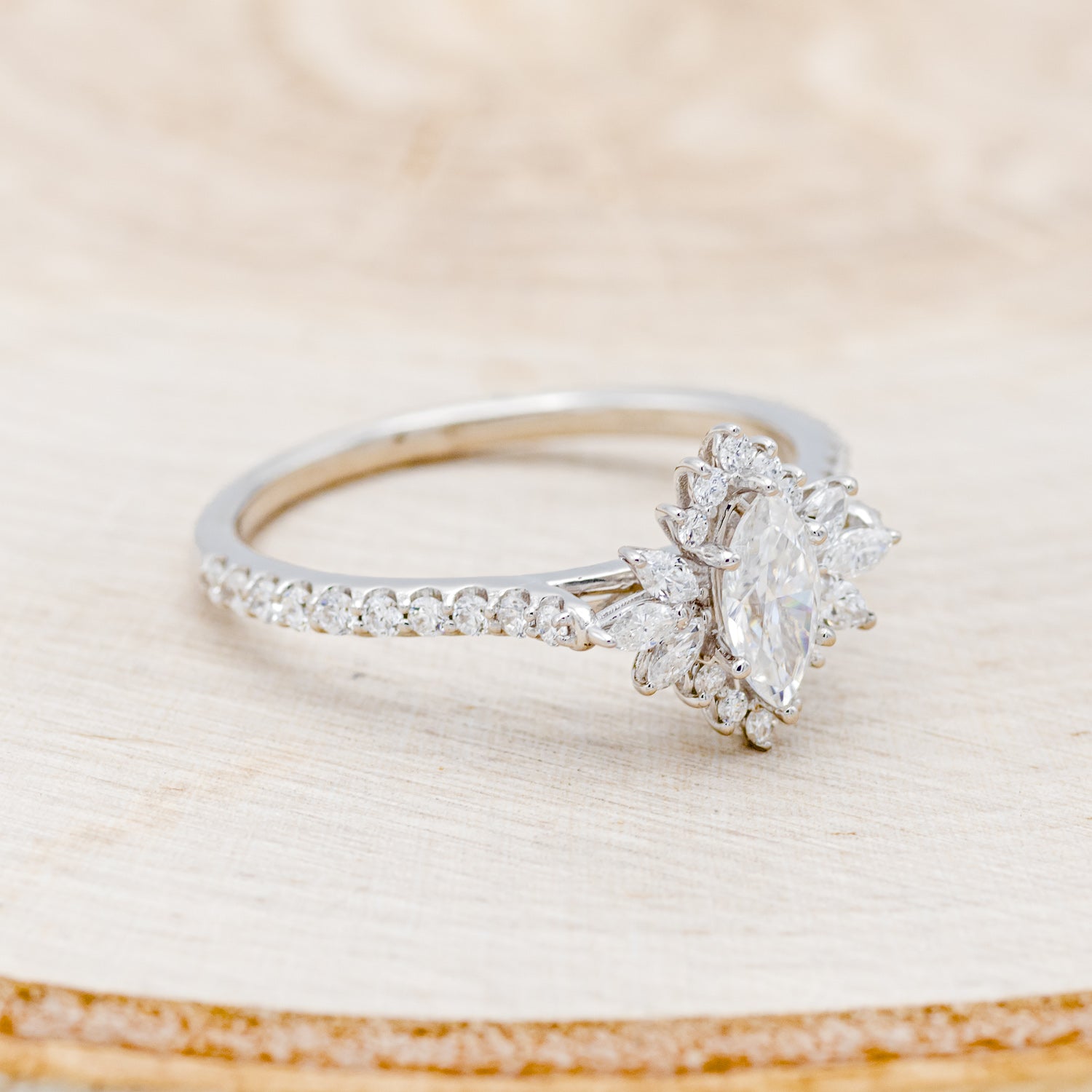 "FRITZI" - MARQUISE CUT MOISSANITE ENGAGEMENT RING WITH DIAMOND ACCENTS-8