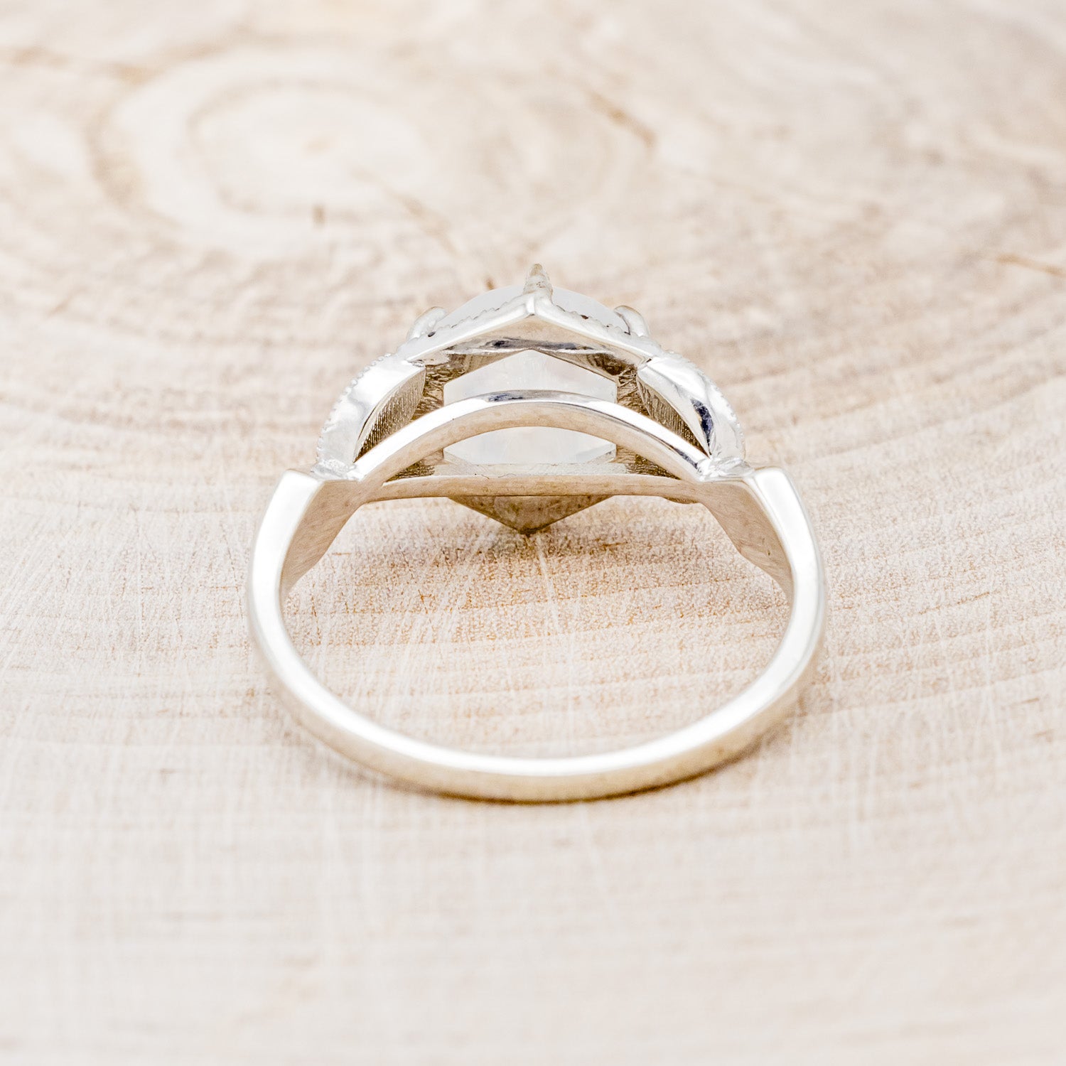 "LUCY IN THE SKY" - FACETED HEXAGON MOONSTONE ENGAGEMENT RING WITH BLACK DIAMOND HALO & TURQUOISE INLAYS-5