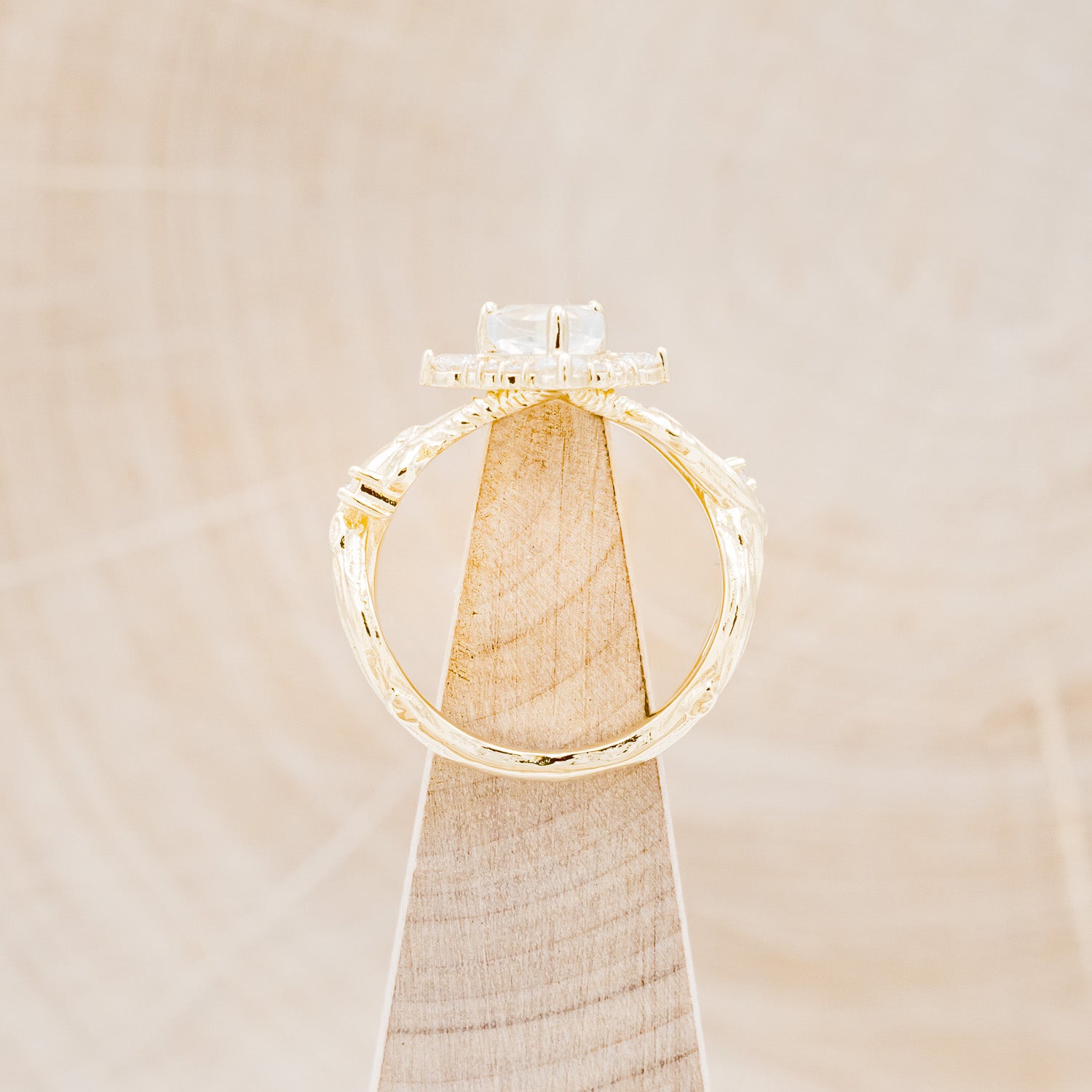 "ARTEMIS ON THE VINE DIVINE" - PEAR MOONSTONE ENGAGEMENT RING WITH DIAMOND ACCENTS & A BRANCH-STYLE BAND-11