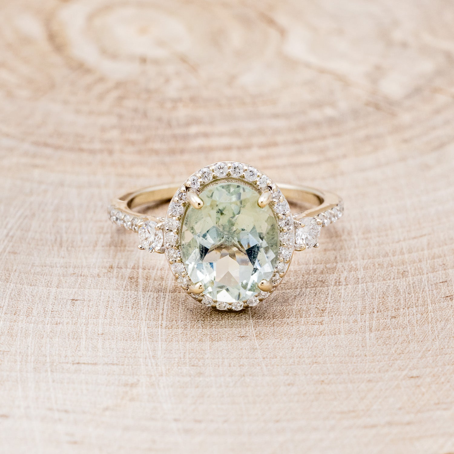 "KB" - OVAL PRASIOLITE GREEN QUARTZ ENGAGEMENT RING WITH DIAMOND HALO & ACCENTS-10