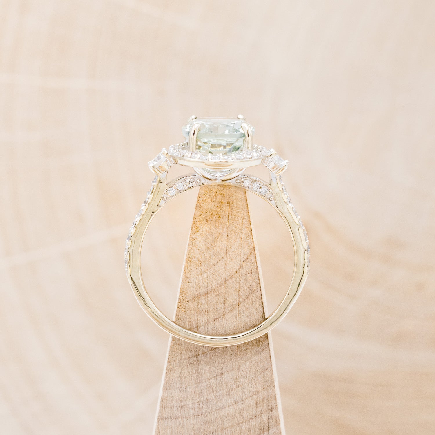"KB" - OVAL PRASIOLITE GREEN QUARTZ ENGAGEMENT RING WITH DIAMOND HALO & ACCENTS-12